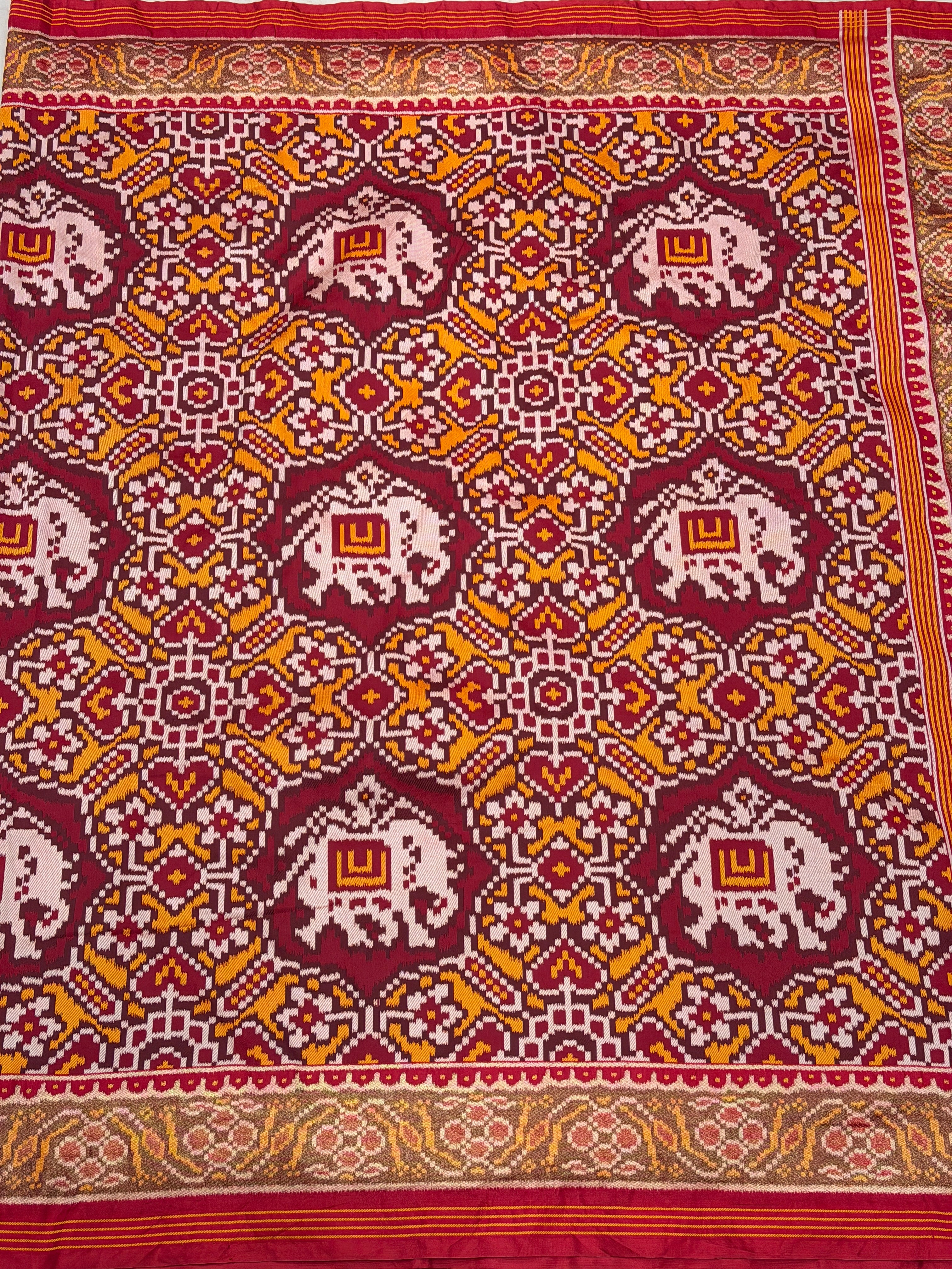 Maroon Mustard Semi Silk Weaved Patan Patola Saree