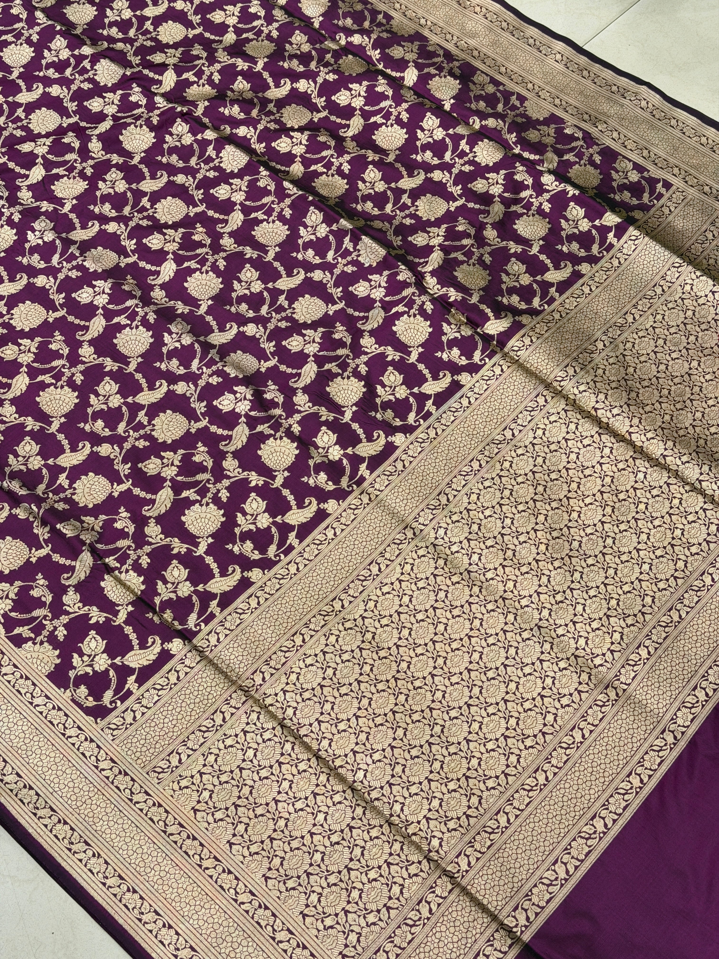 Violet Crown Jaal Handloom Banarasi Katan Silk Saree