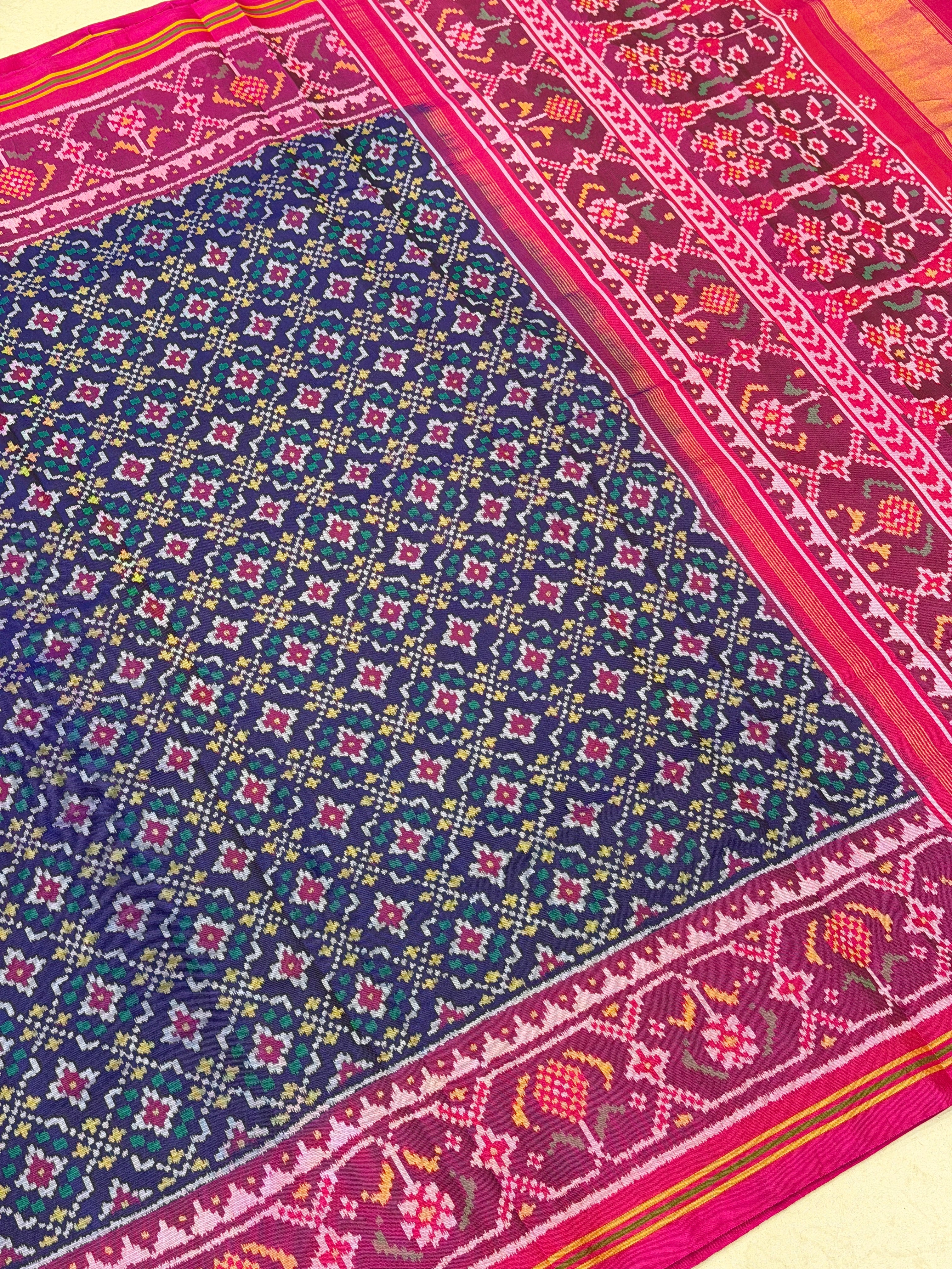Blue Button Phool Patan Patola Handloom Pure Silk Saree