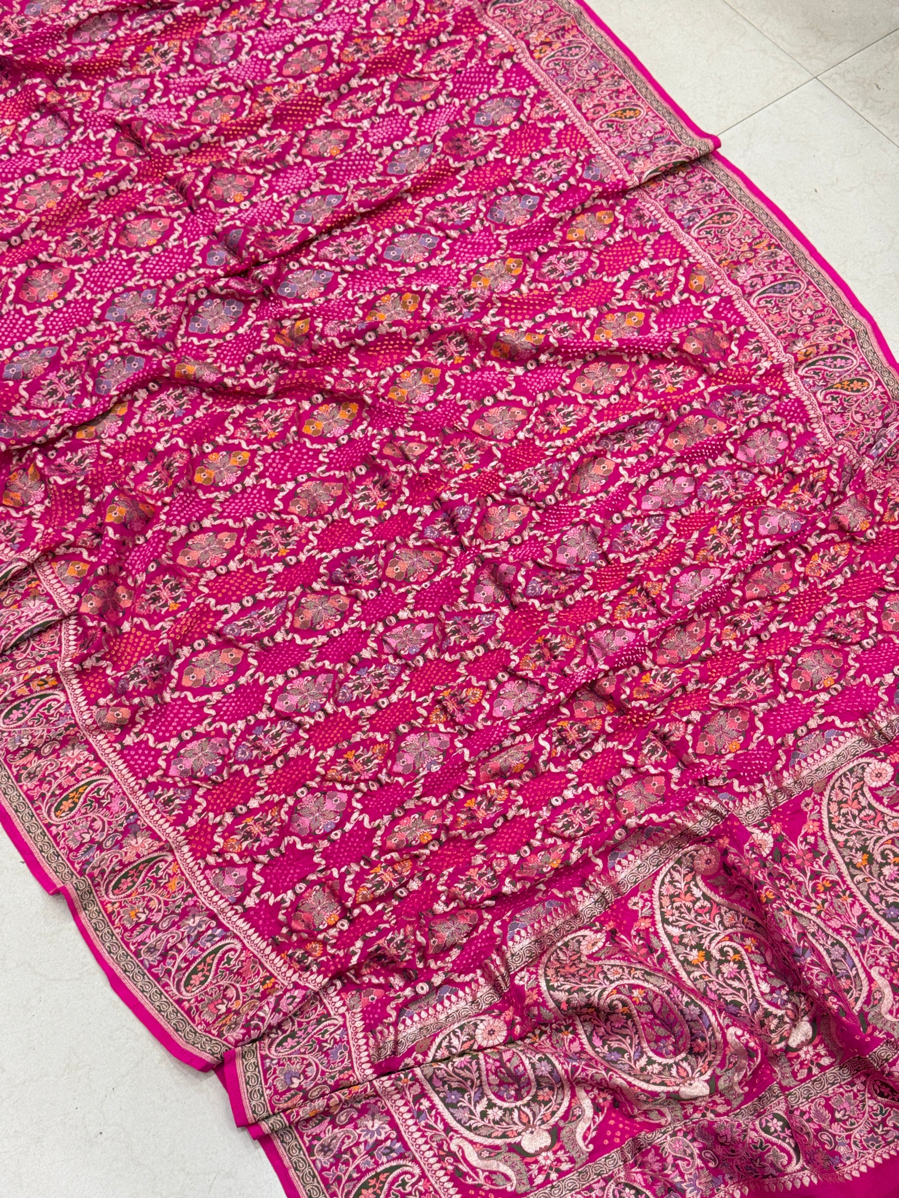 Rani Jaal Double Border Handloom Meenakari Rai Bandhej Pure Zari Dupatta