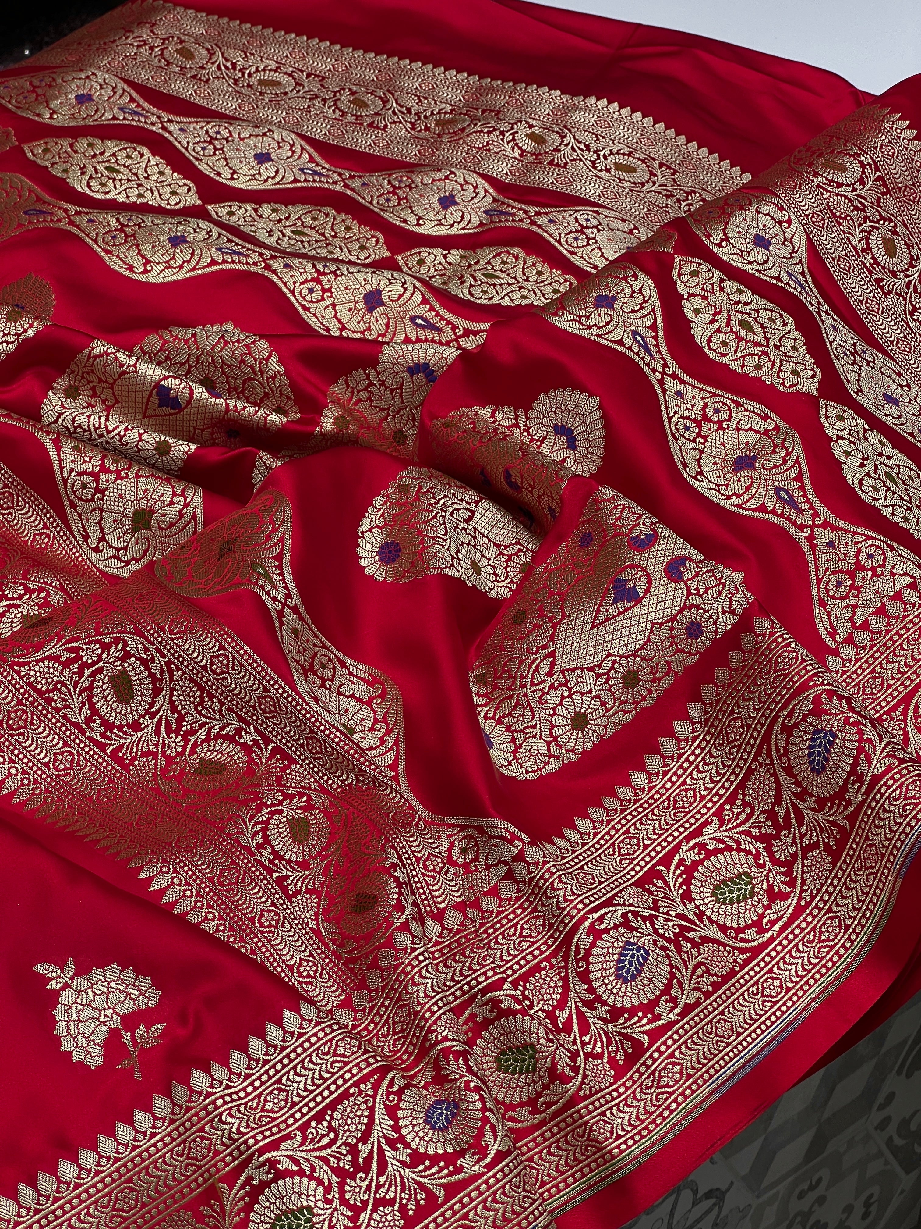 Red Banarasi Silk Meenakari Border Saree