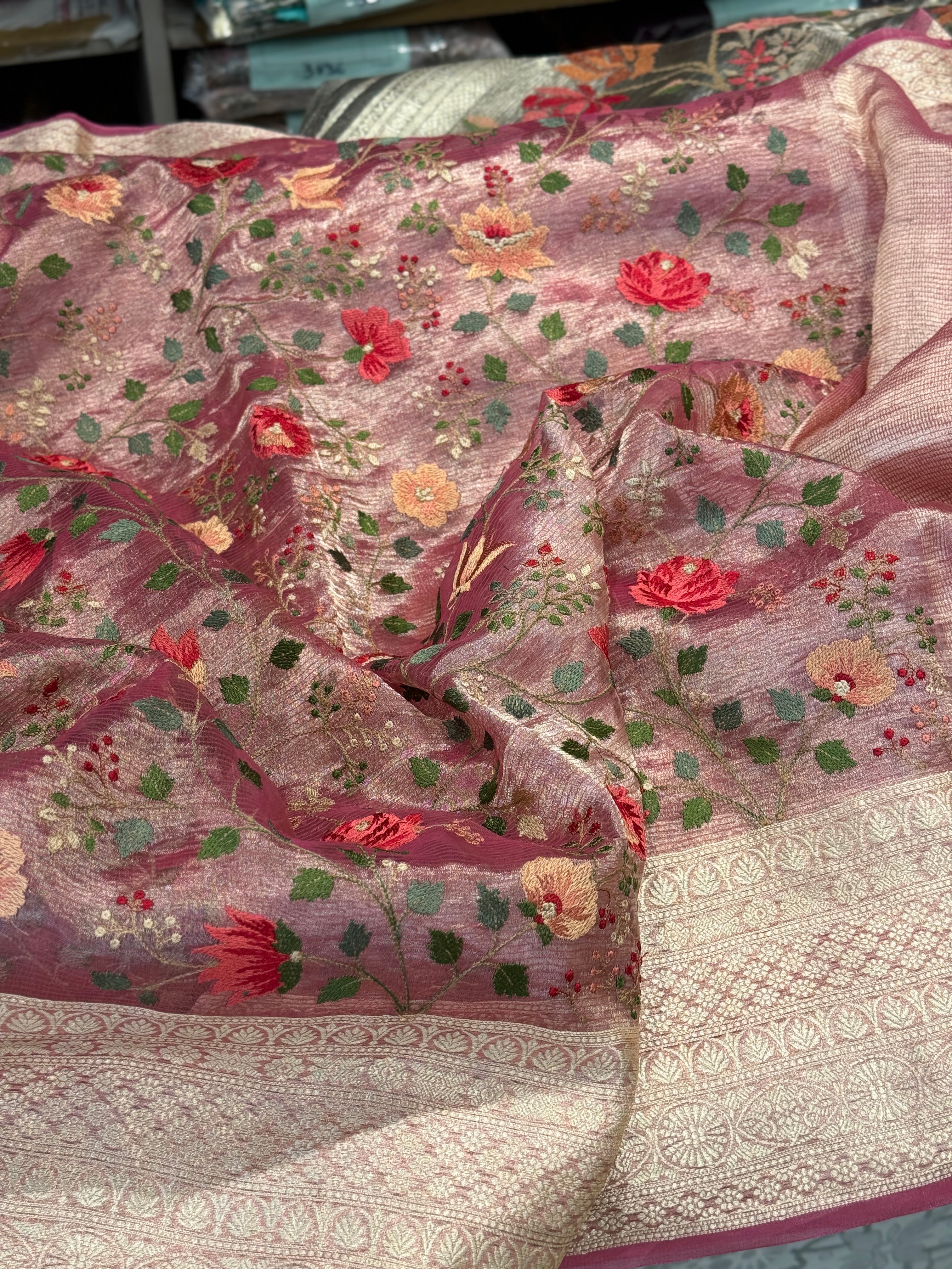 Pure Tissue Embroidery Resham Saree