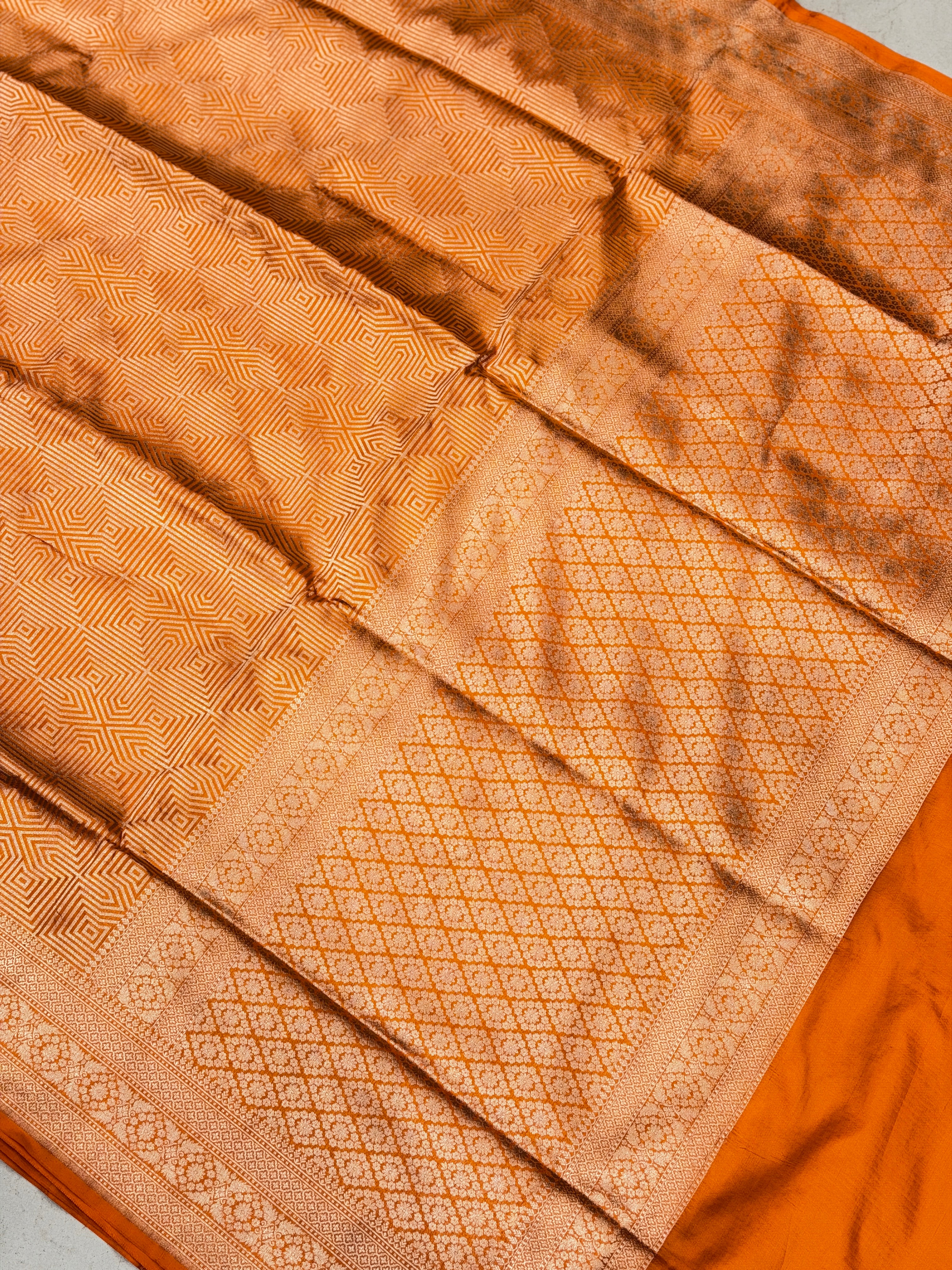 Rust Orange Handloom Banarasi Katan Silk Brocade Contemporary Saree
