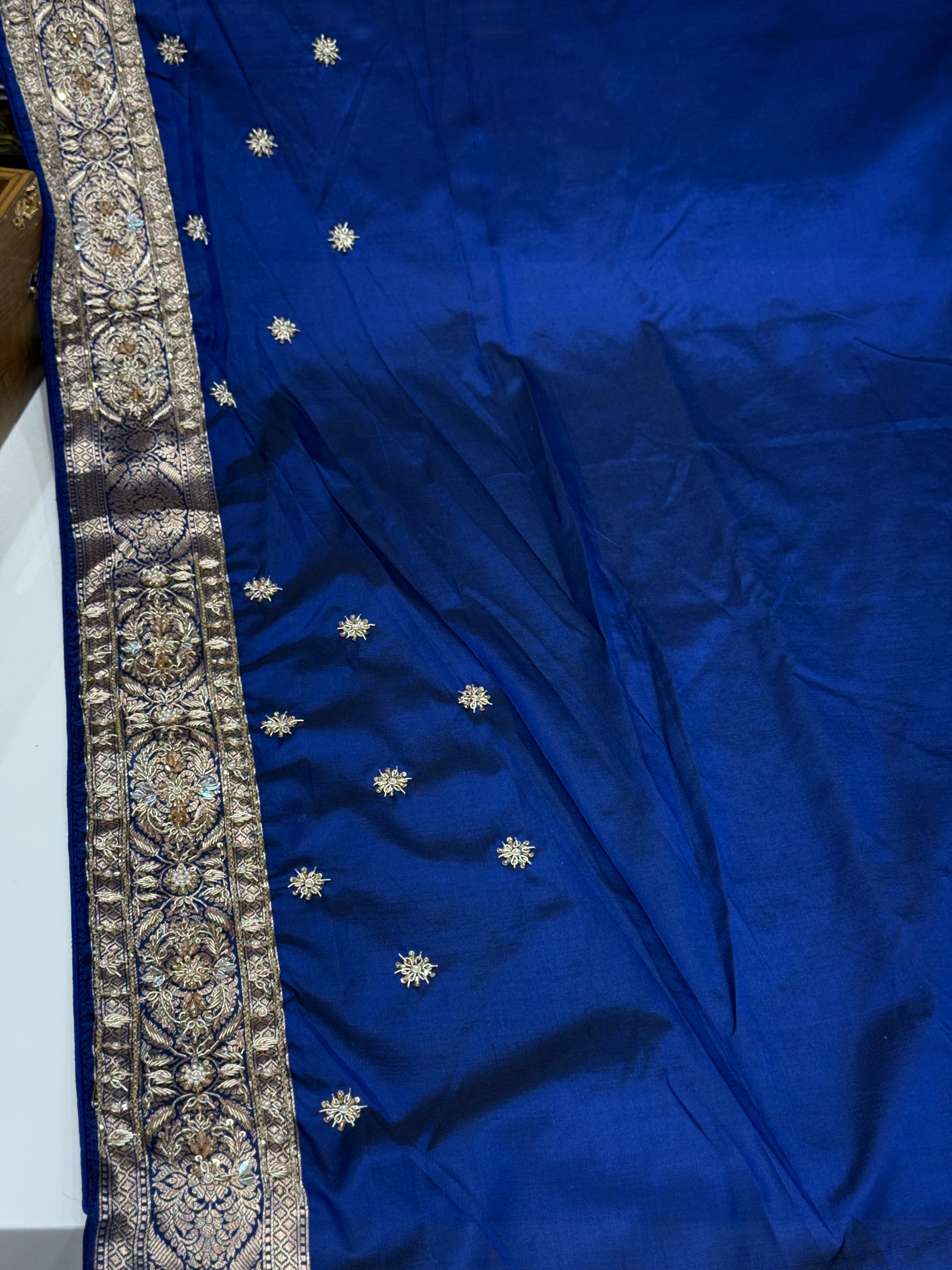 Blue Banarasi Katan x Zardosi Hand Embroidery