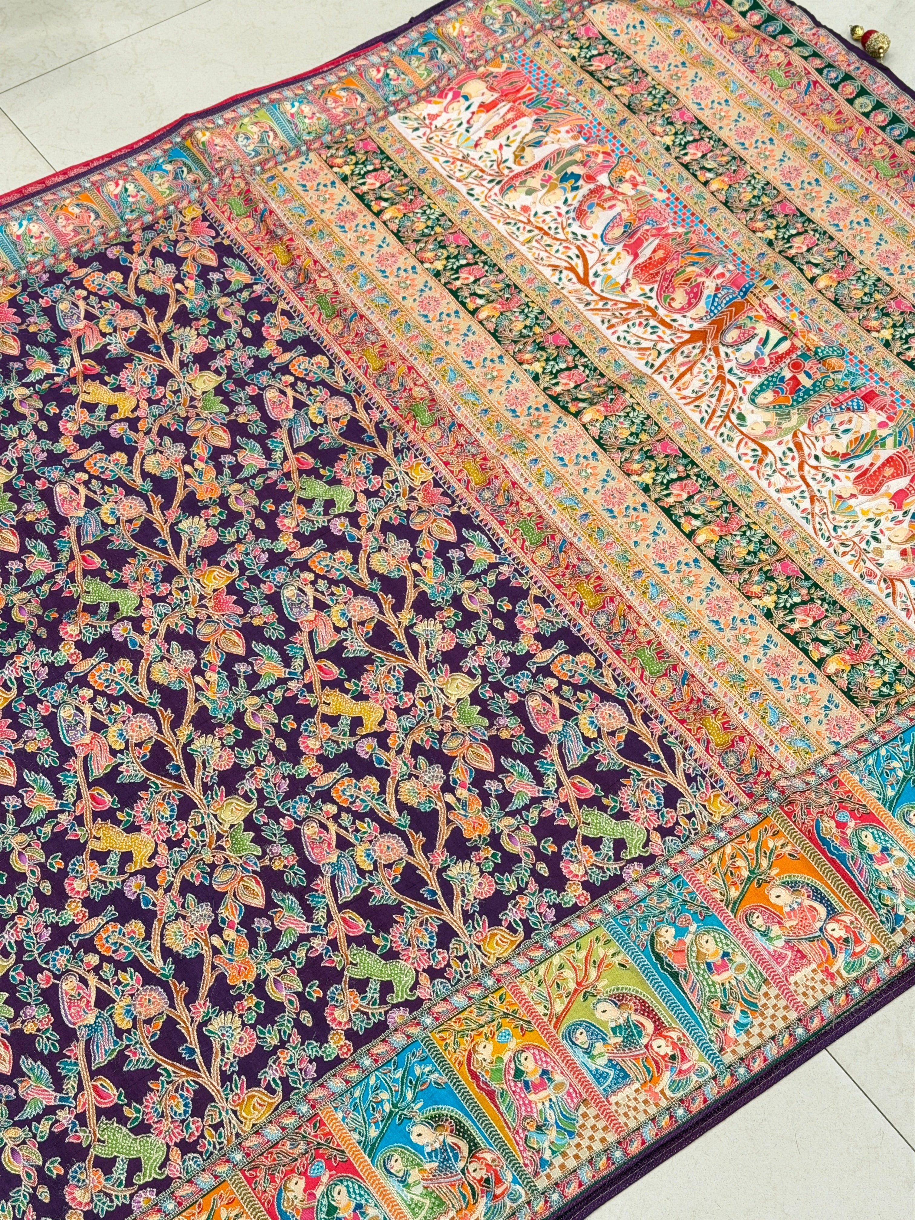 Wine Baluchari Weaved Pashmina Style Multi Colour Saree