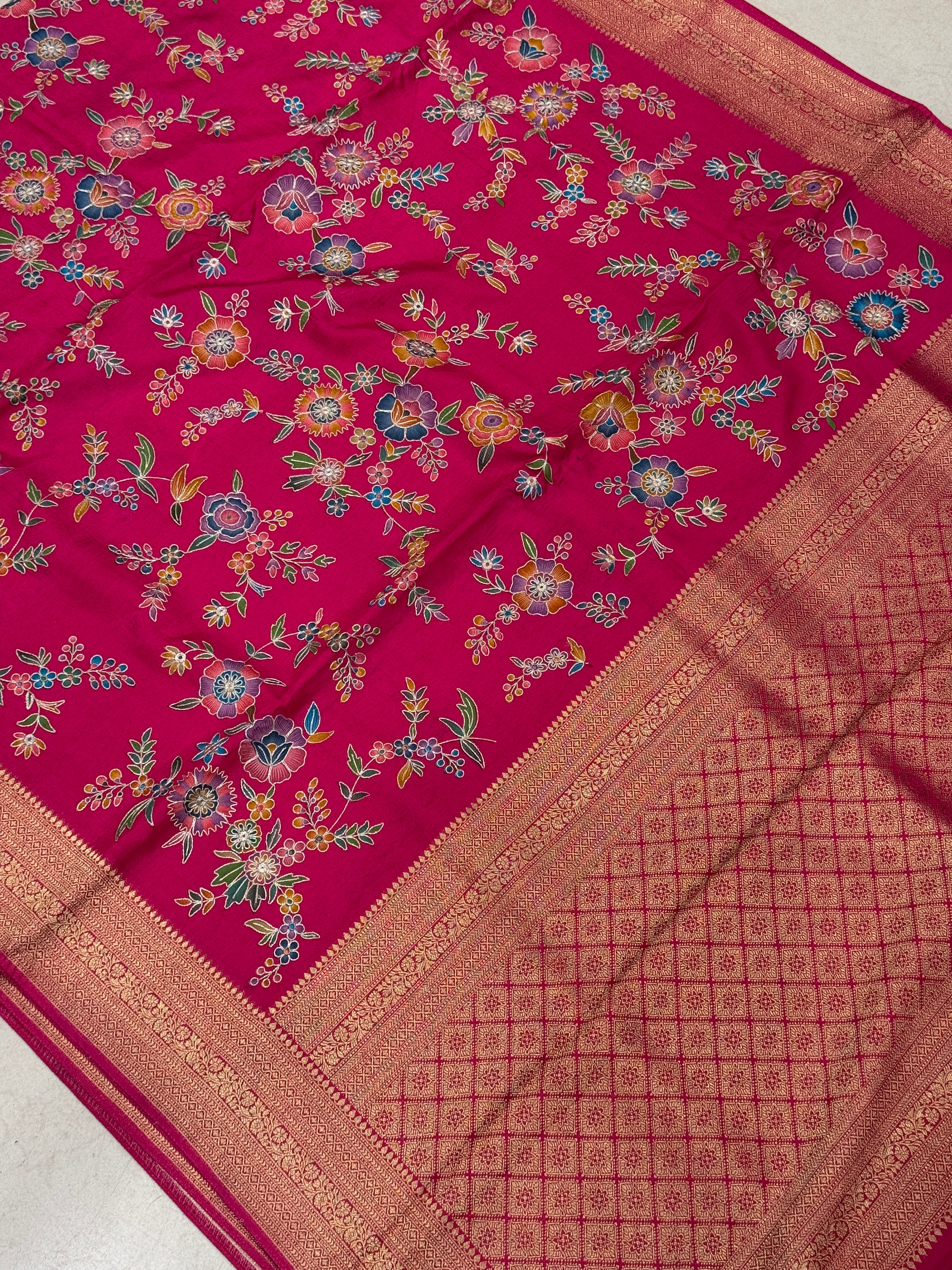 Rani Banarasi Munga Silk Saree With Pita Embroidery