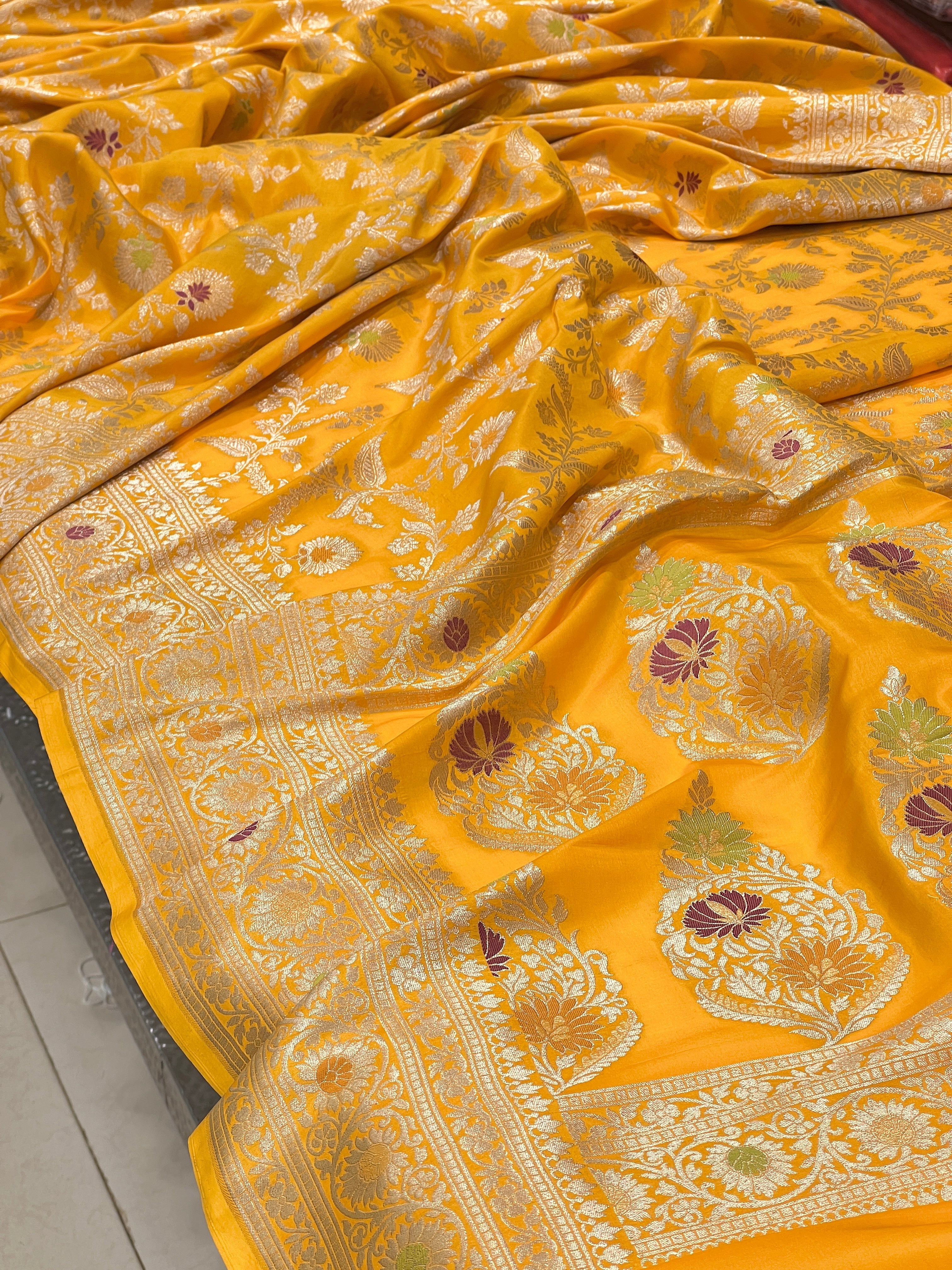 Yellow Katan Meenakari Jaal Saree