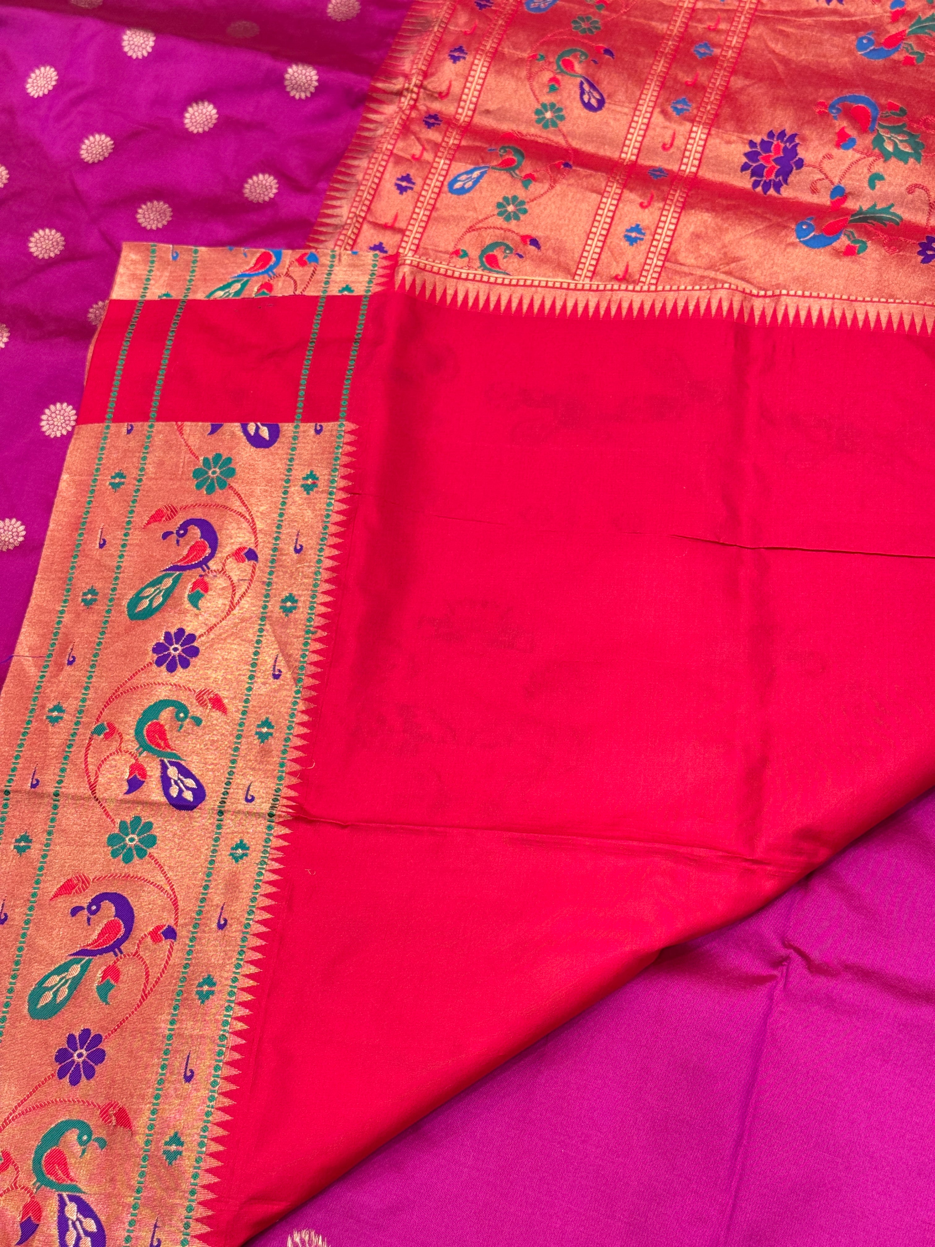 Cross Violet Butti Pure Silk Paithani Saree