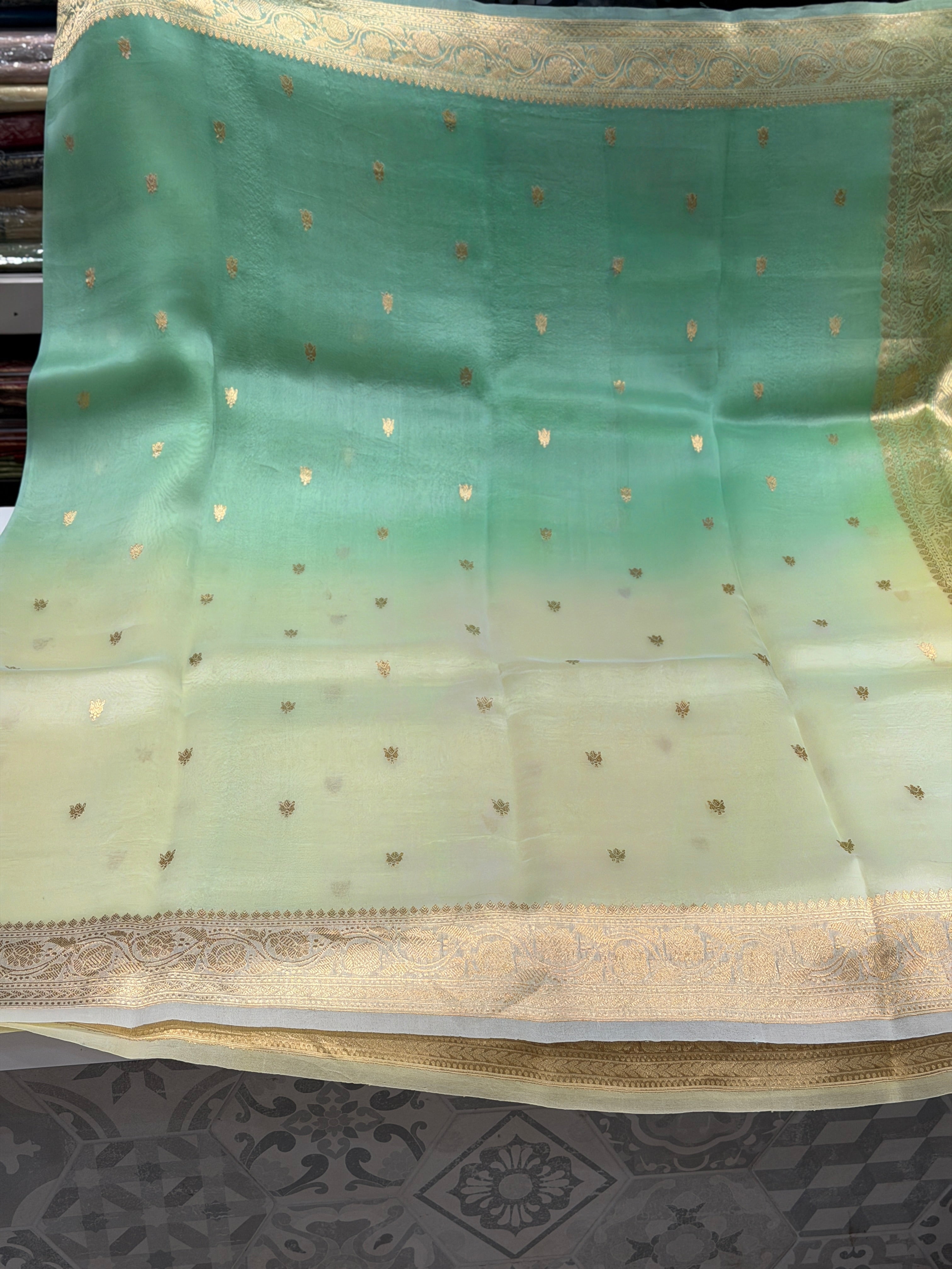 Green Shaded Banarasi Handloom Kora Saree