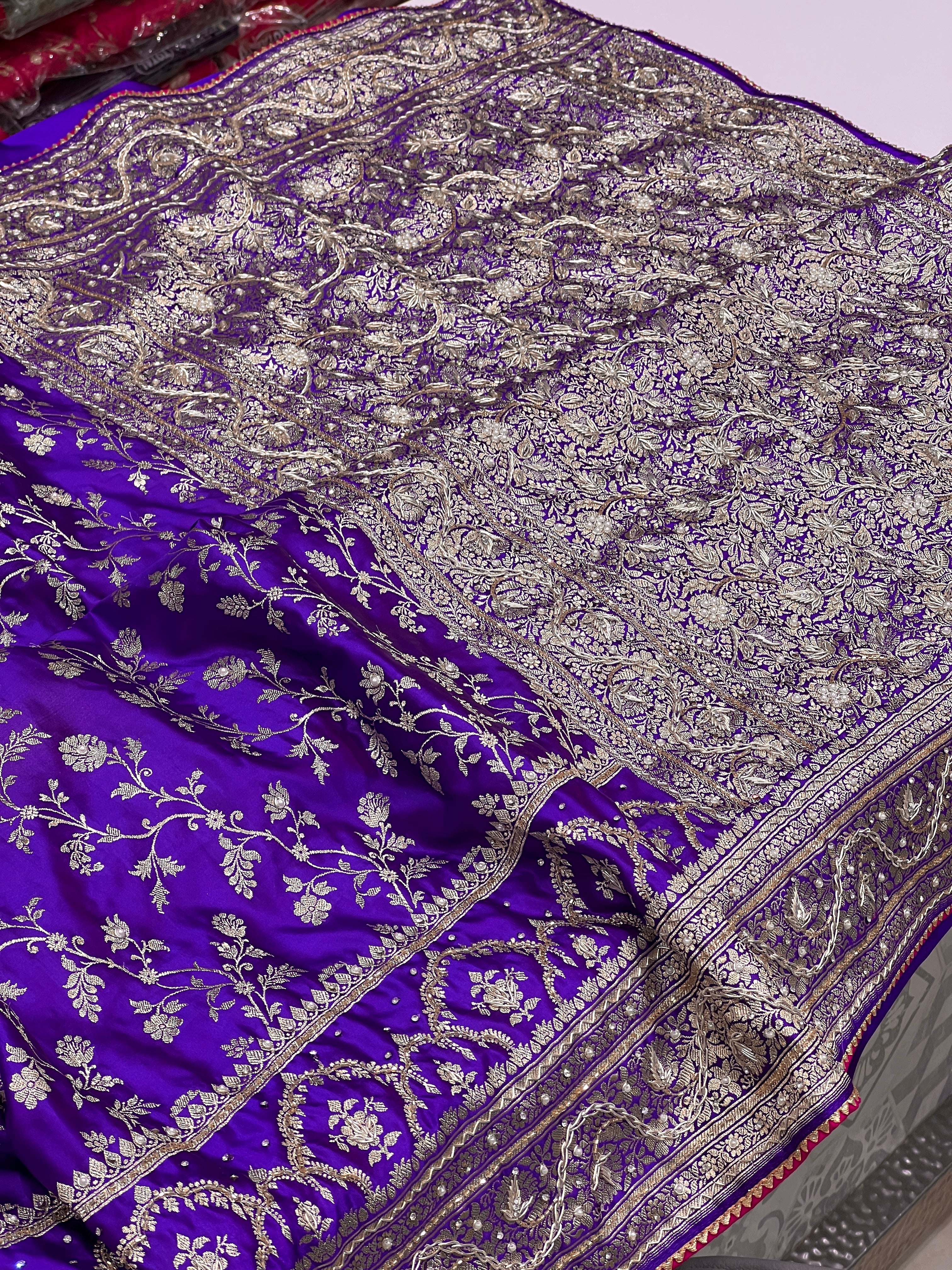 Purple Banarasi Chain Hand Embroidery Saree