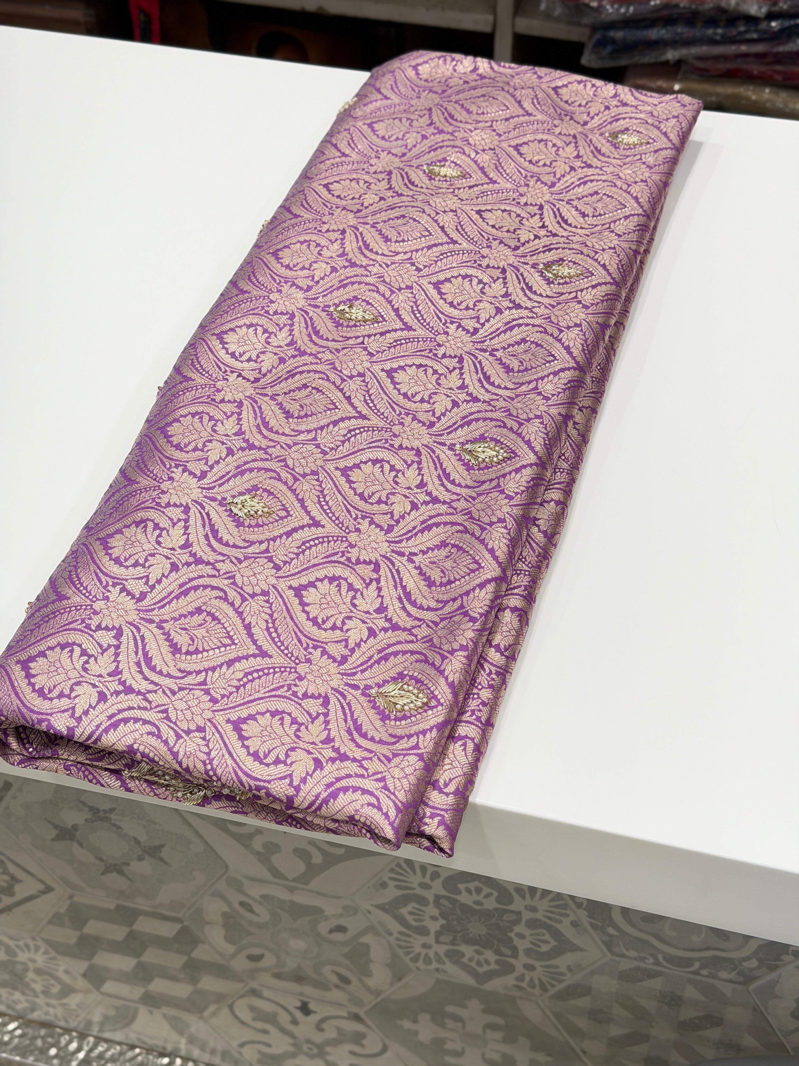 Lilac Brocade Handloom Banarasi Pure Katan Zardosi Embroidery Saree