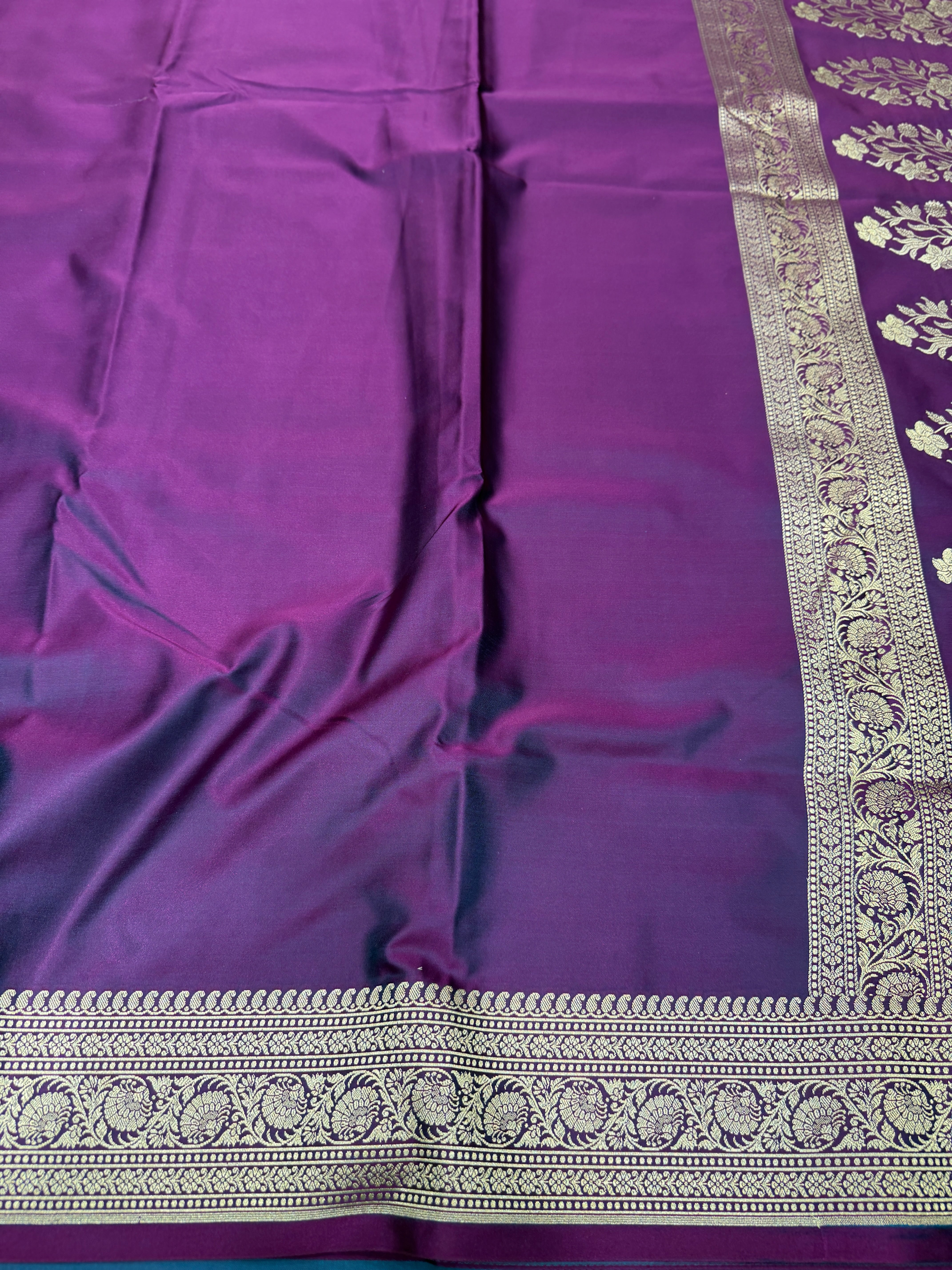 Violet Banarasi Silk Plain Body Border Saree