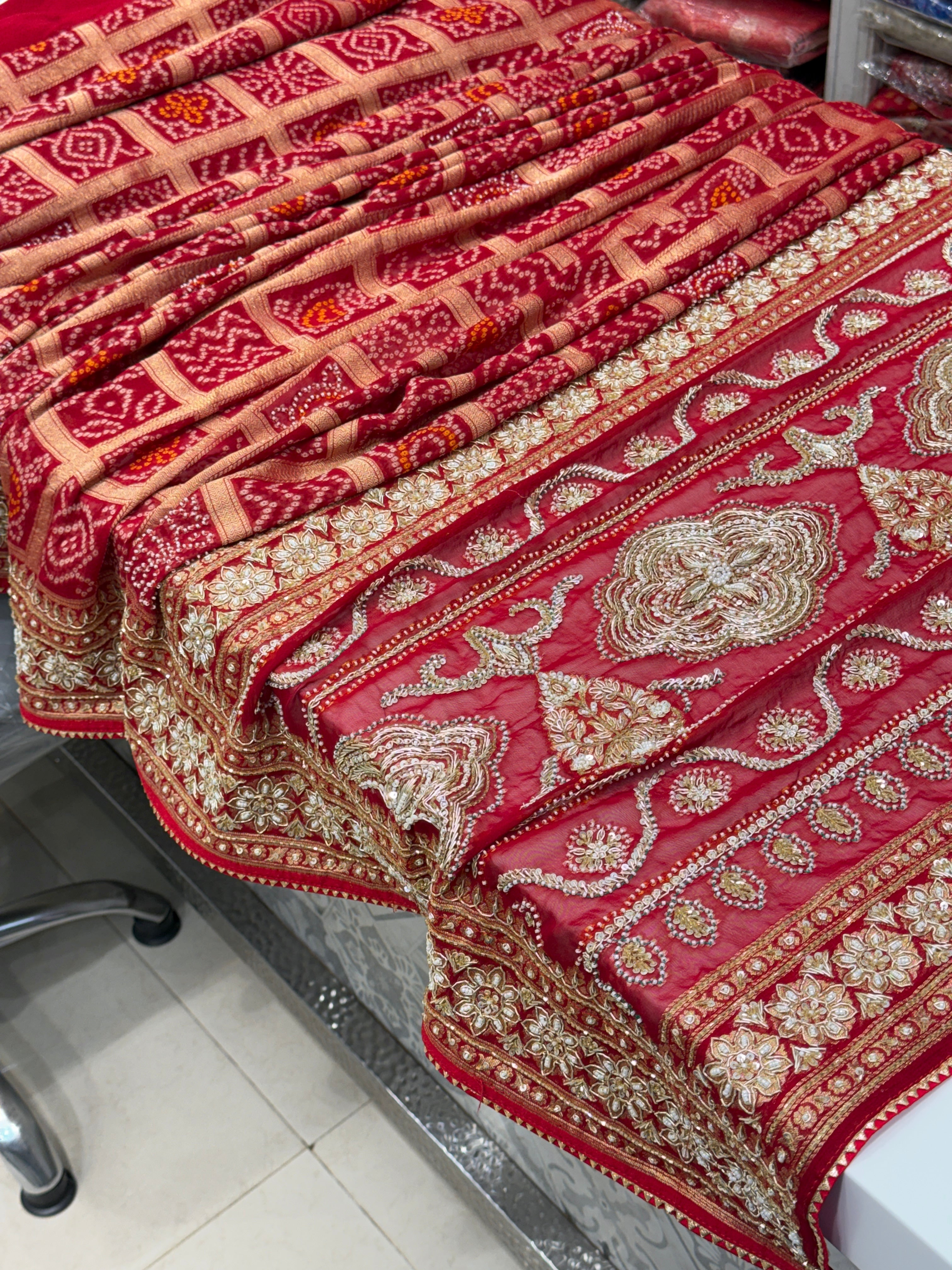 Red Traditional Gharchola Georgette Zardosi Hand Embroidery Saree