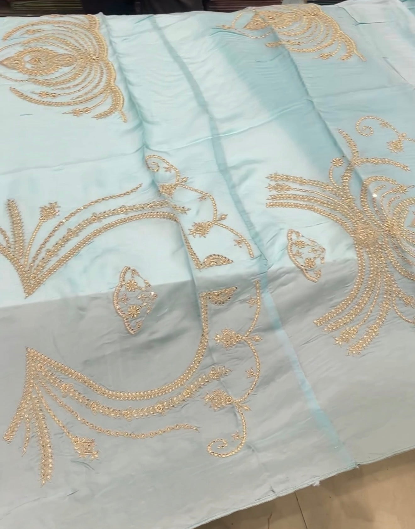 Blue Satin Organza Zari & Thread Embroidery Saree