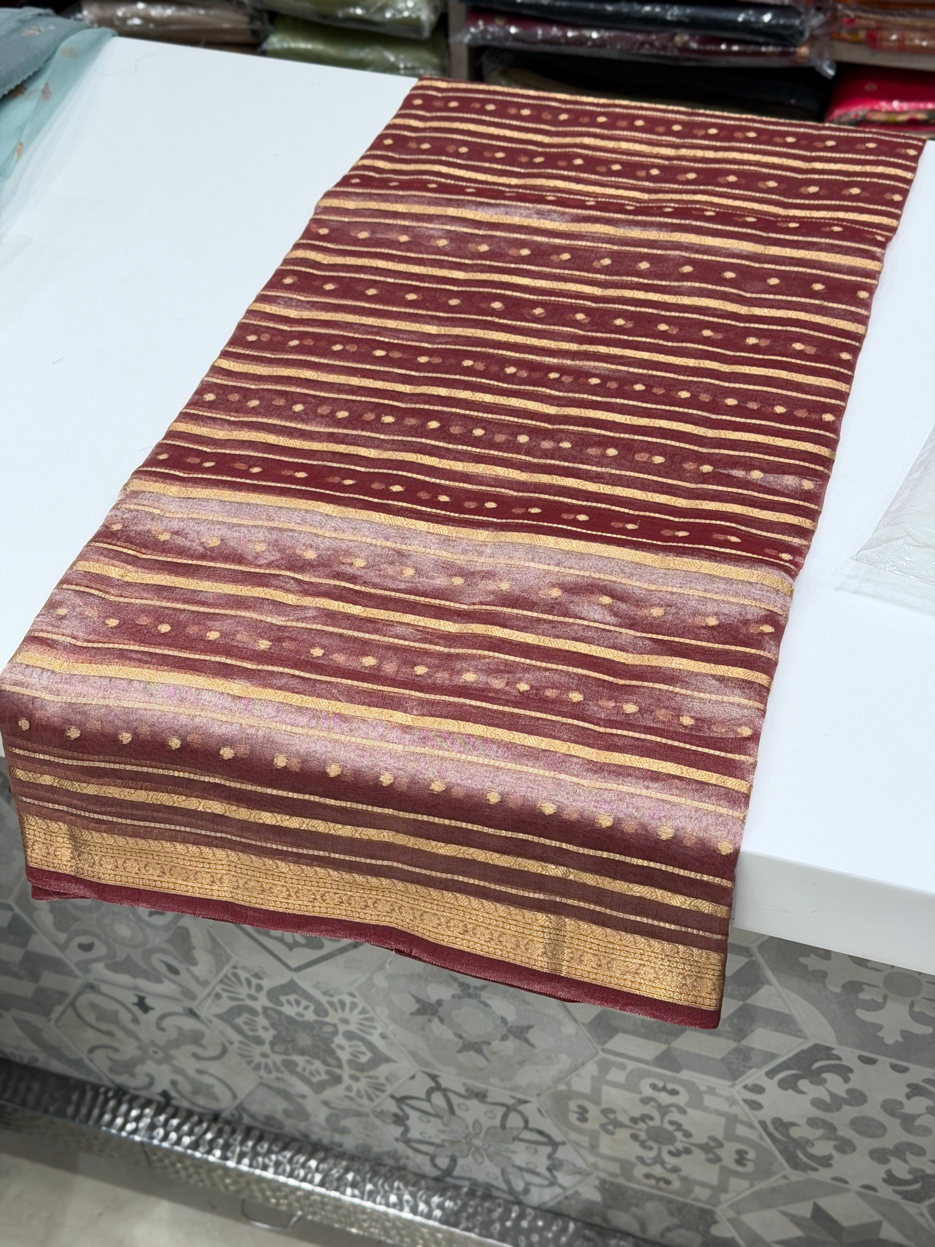 Red Contemporary Tissue Banarasi Weaved Saree