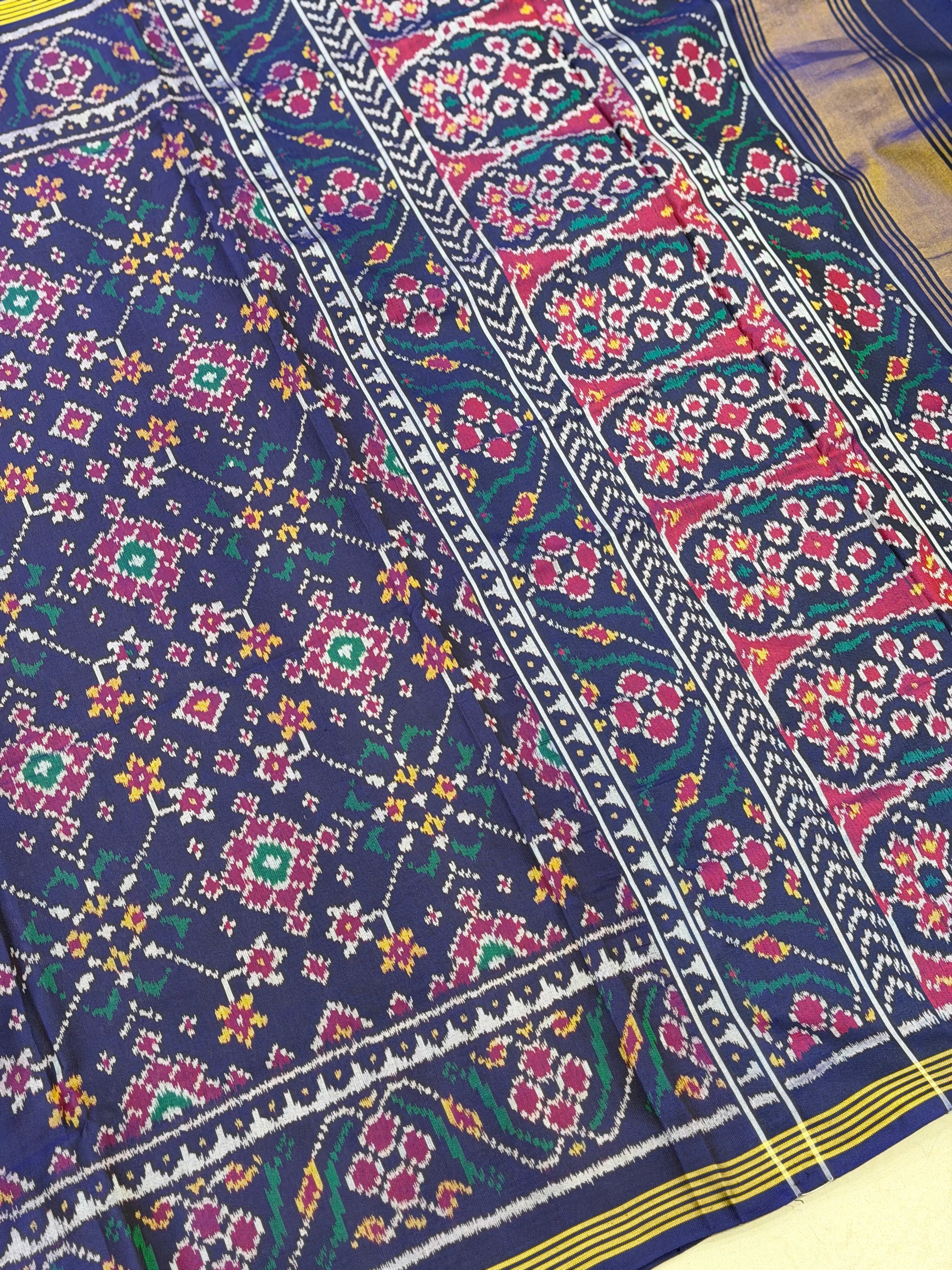 Navy Blue Navratna Pure Silk Handloom Patan Patola