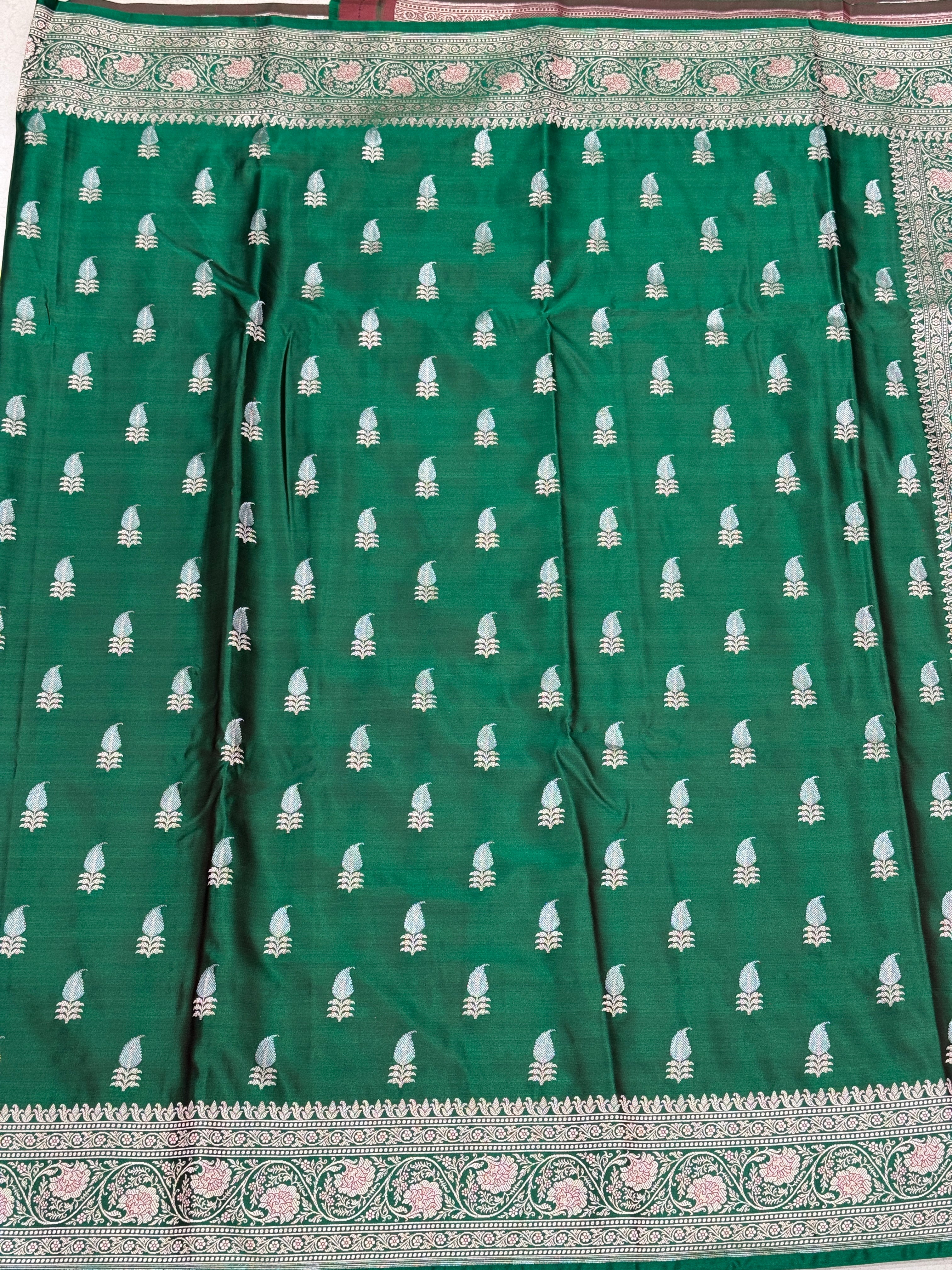 Bottle Green Banarasi Silk Sona Roopa Buttis Saree