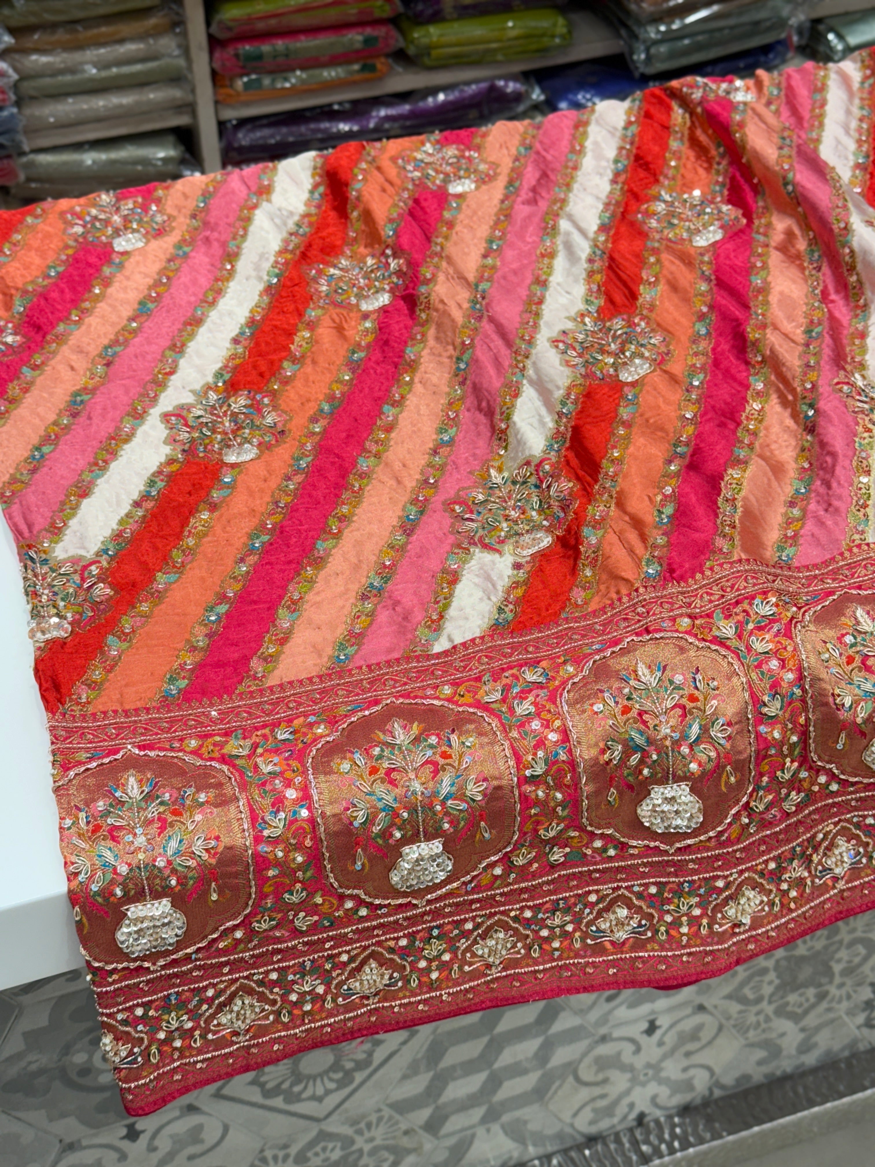 Khushi Kapoor Inspired Big Border Banarasi Modal Rangkat Embroidery Saree