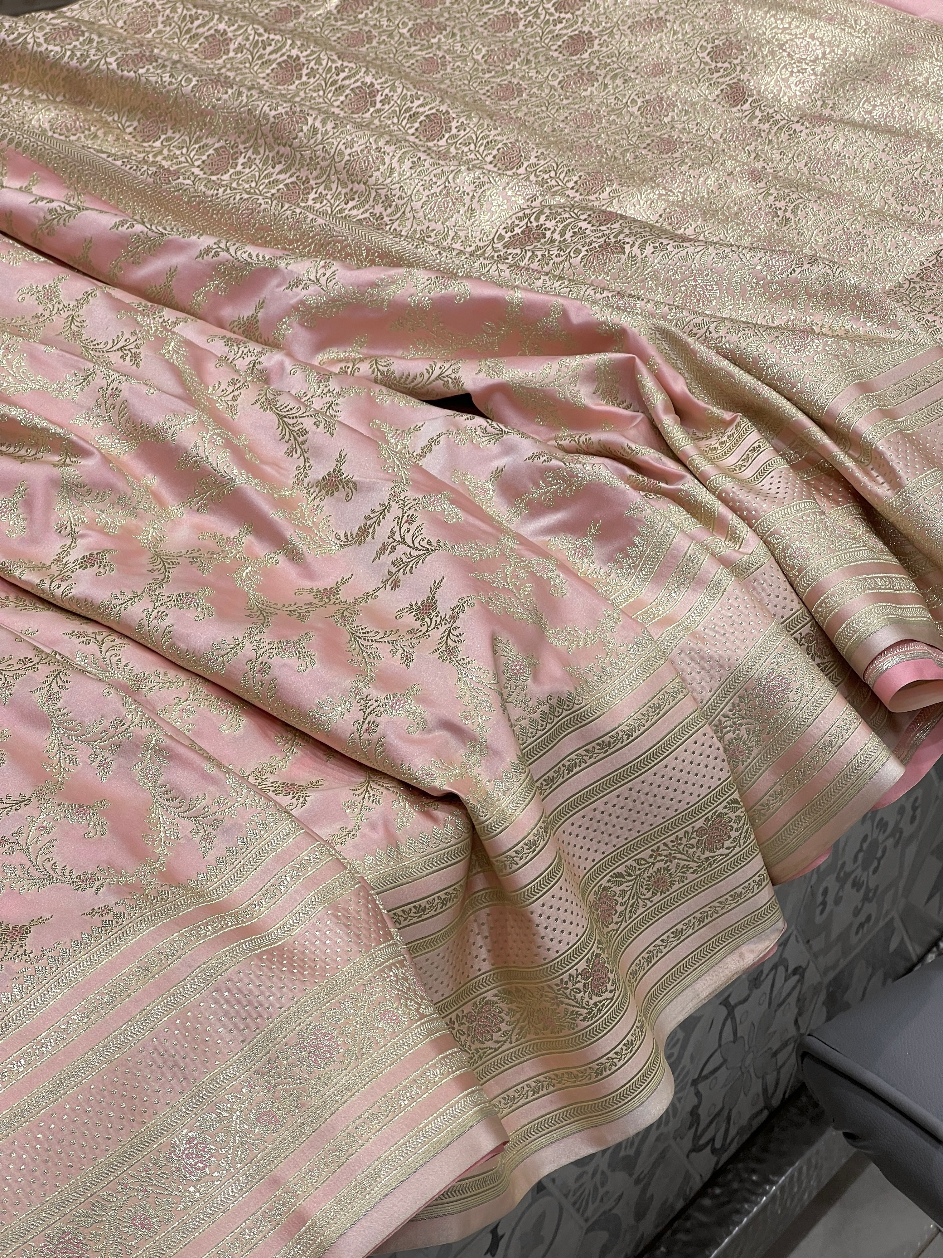 Peach Pink Banarasi Big Border Saree