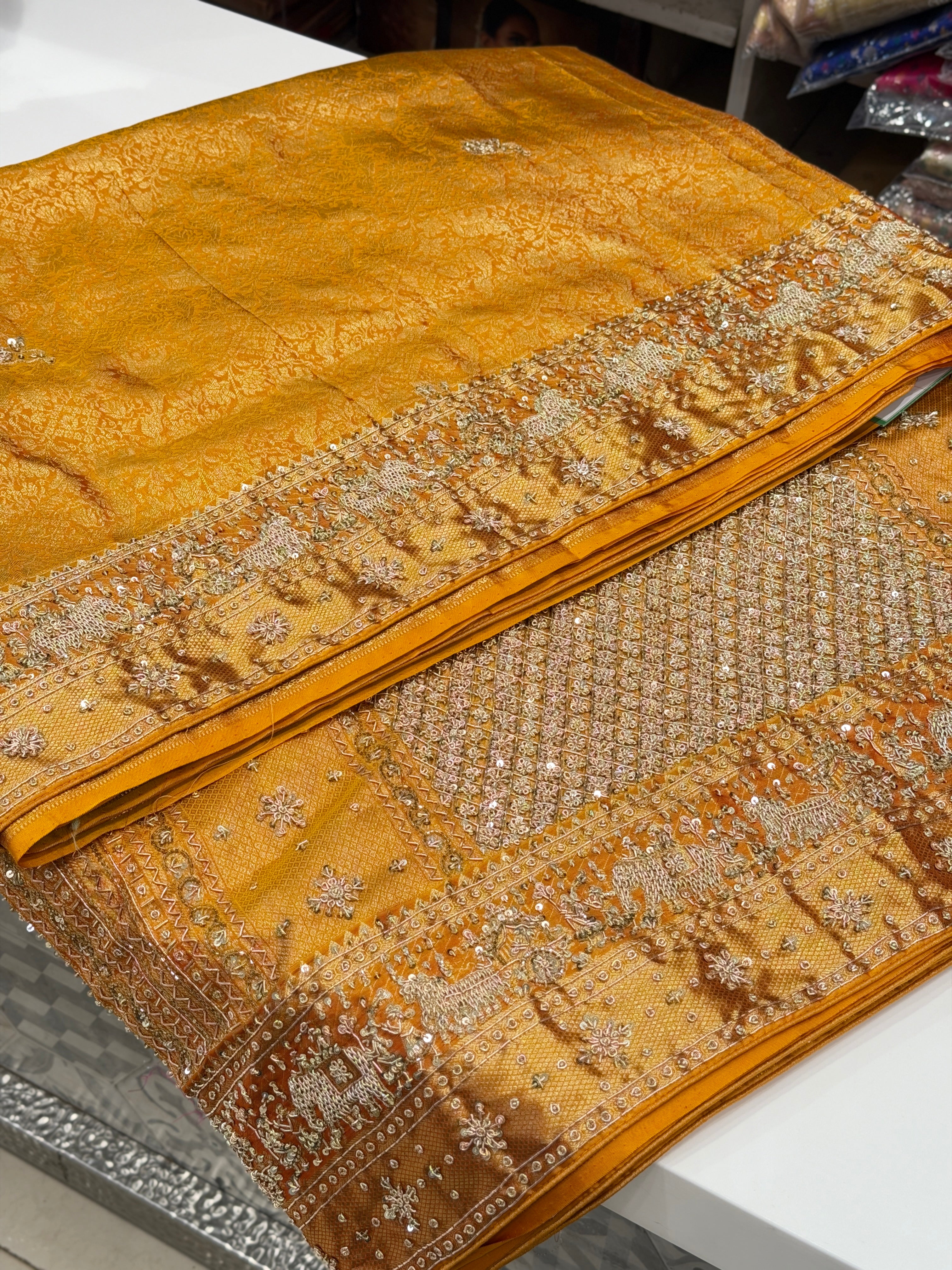 Rust Orange Doli Kanjivaram Zardosi Hand Embroidery Saree