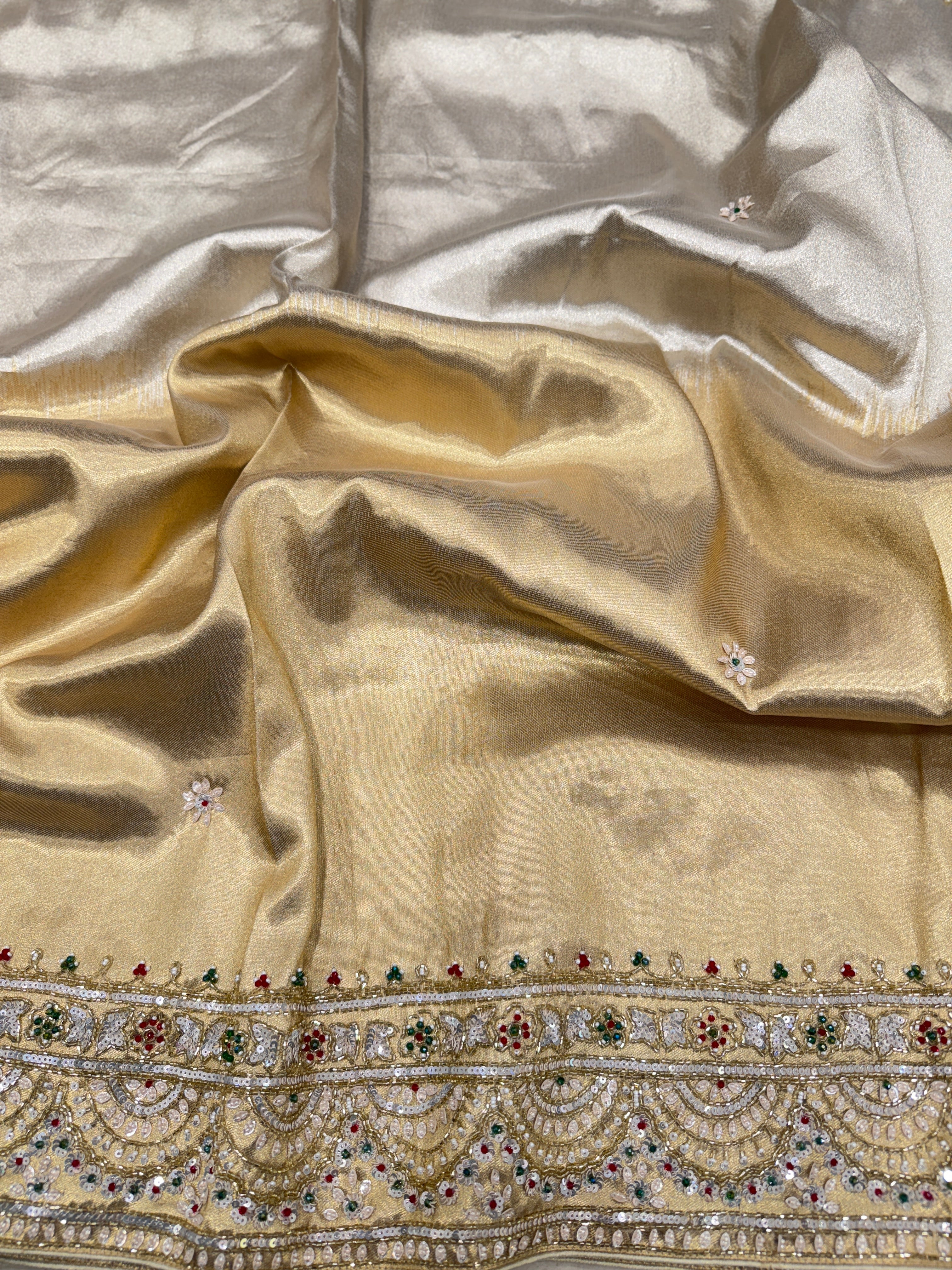 Silver Golden Alia Bhatt Inspired Tissue Embroidery Saree