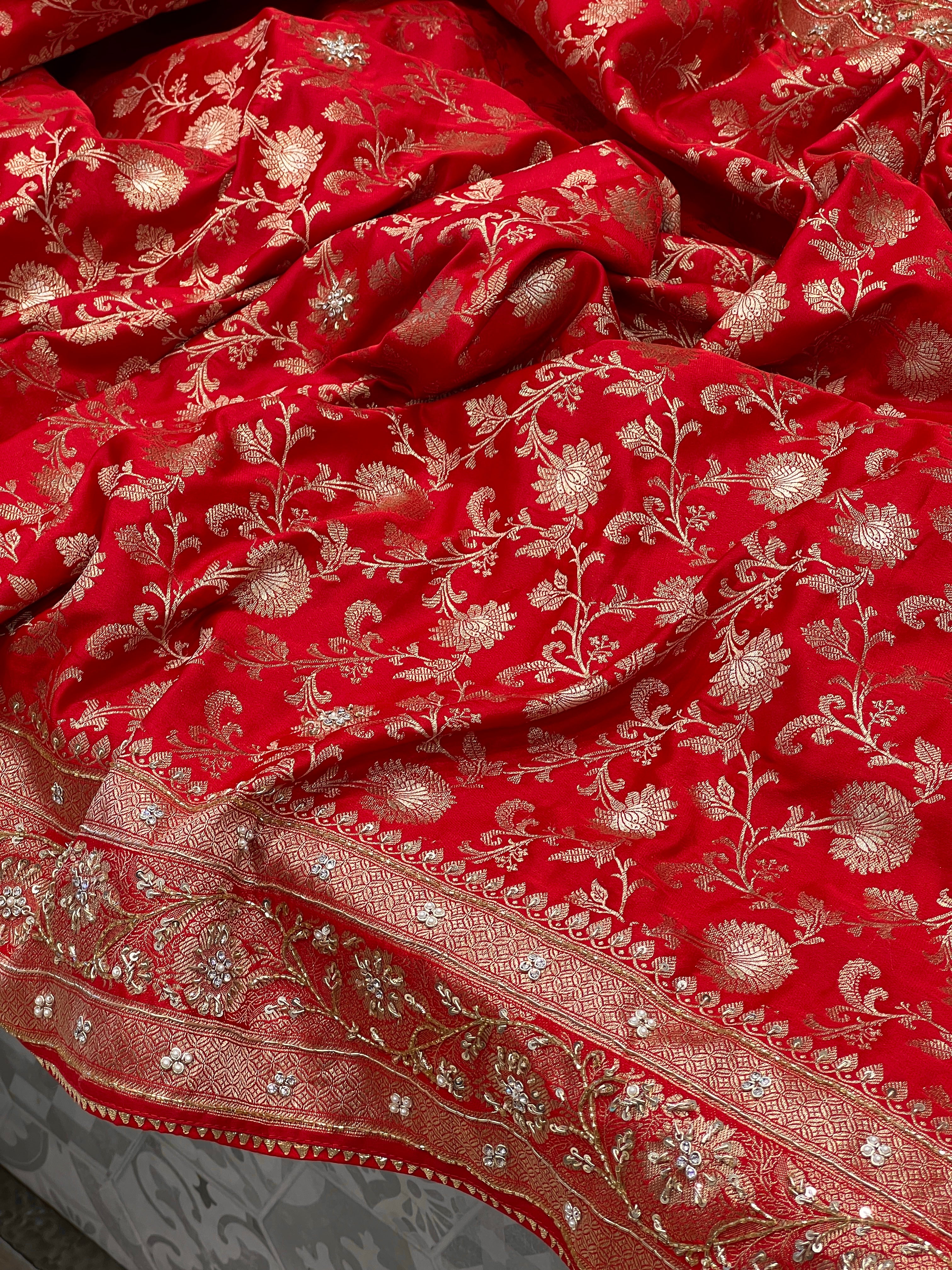 Red Banarasi Small Jaal Simple Zardosi Saree