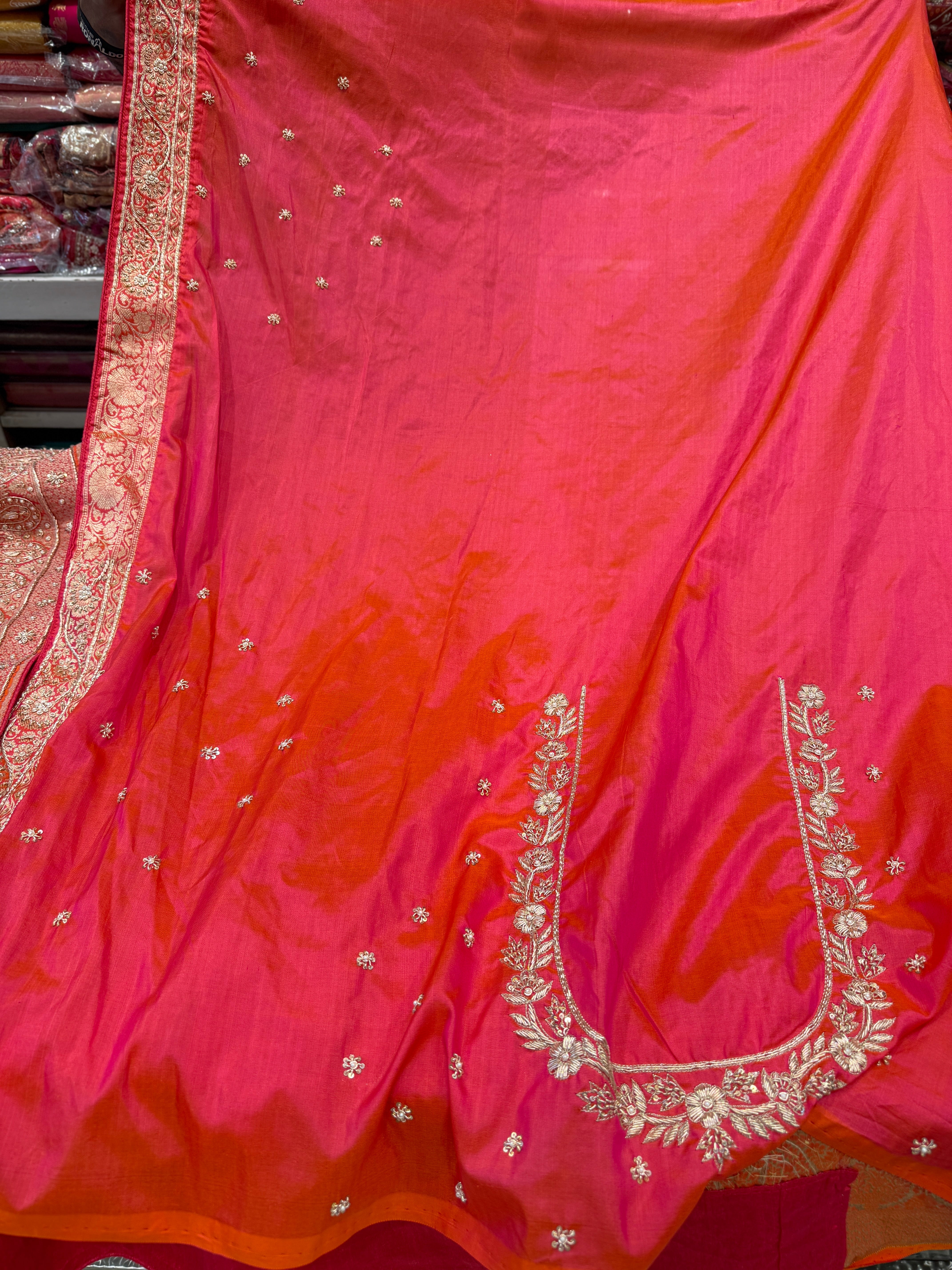 Cross Rani Jaal Handloom Banarasi Pure Katan Zardosi Embroidery Saree