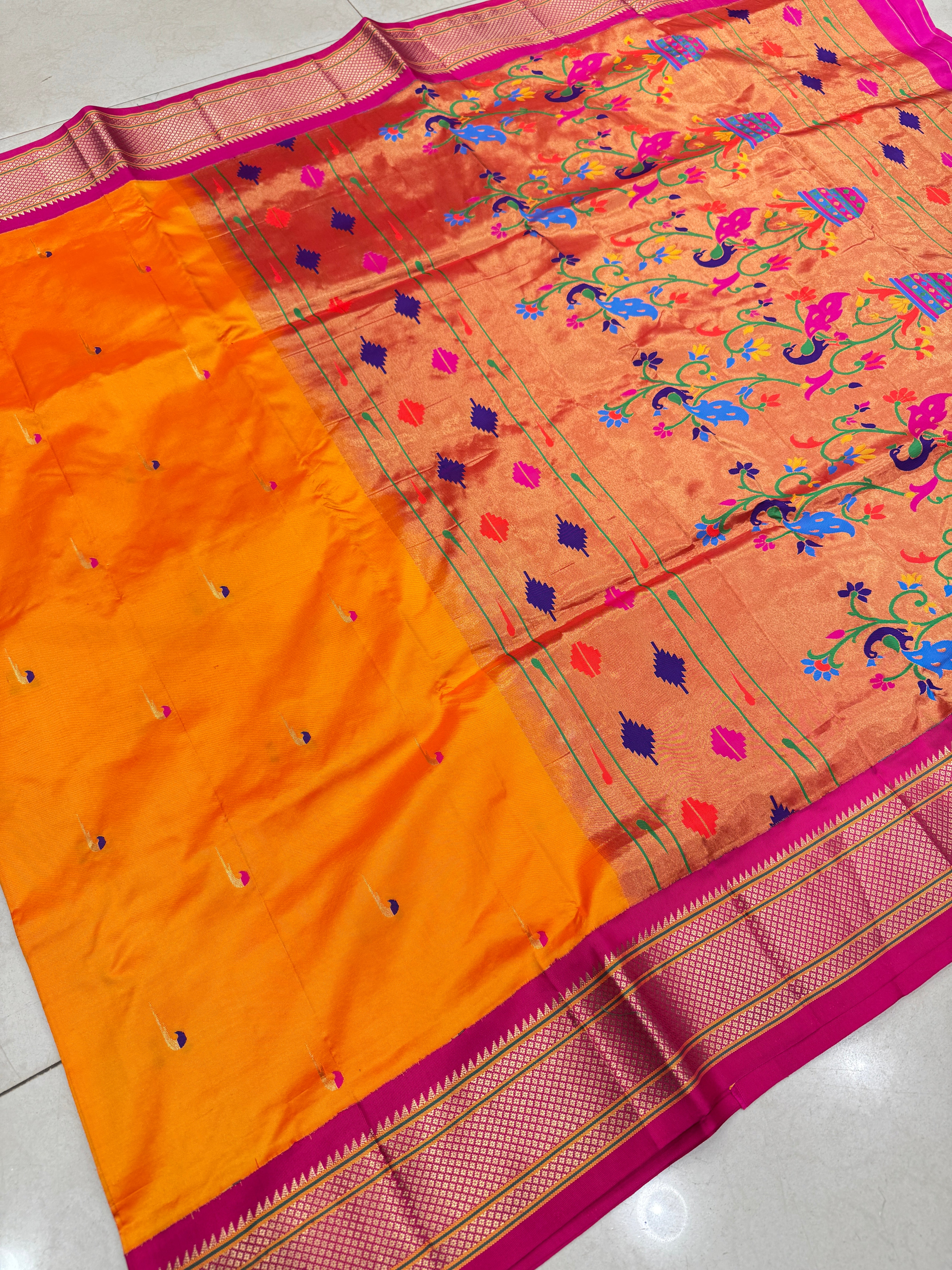 Orange Pure Silk Paithani Saree