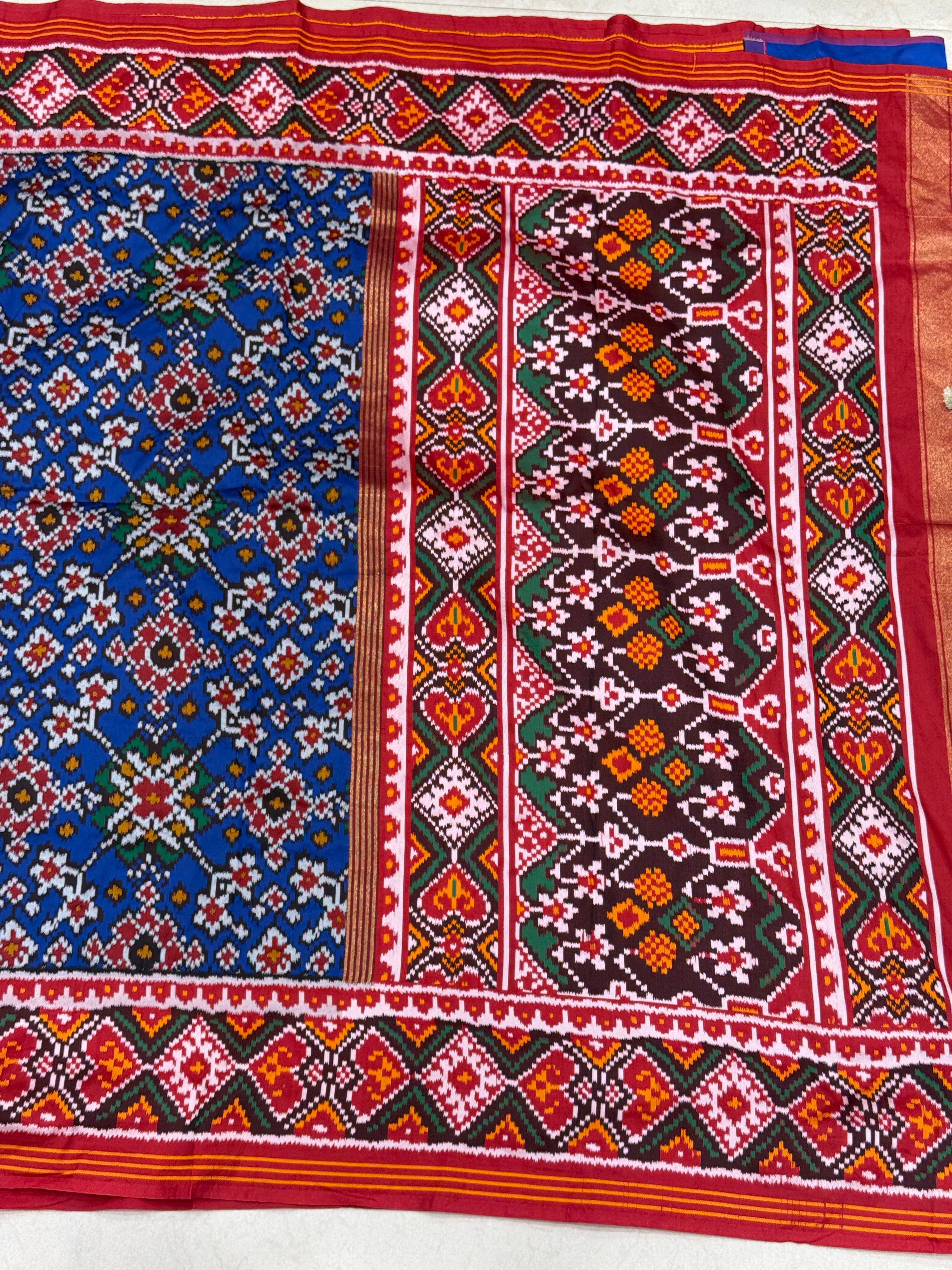 Red Blue Manekchowk Semi Silk Weaved Patan Patola Saree