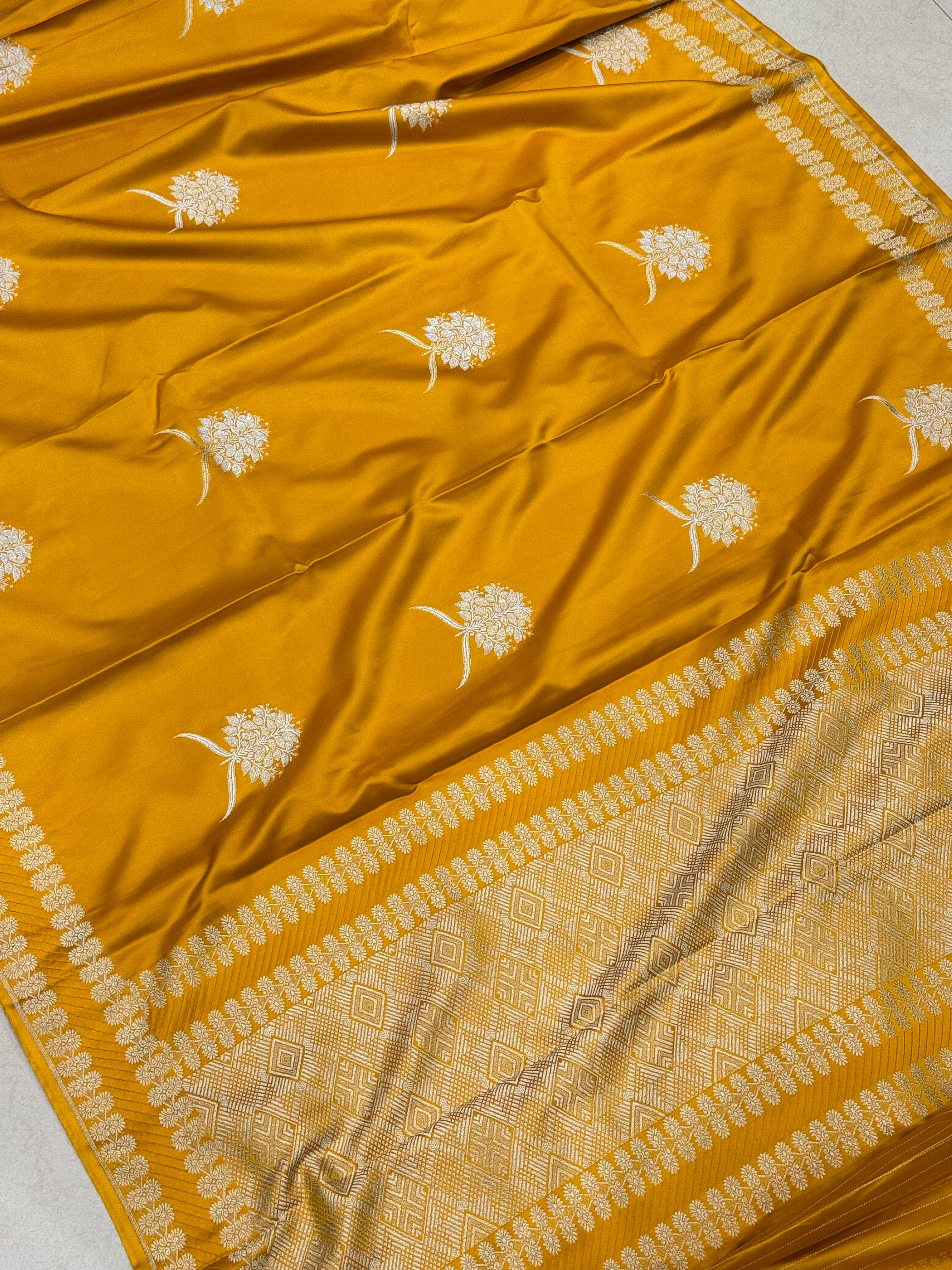 Mustard Yellow Banarasi Big Sliver Butta Saree
