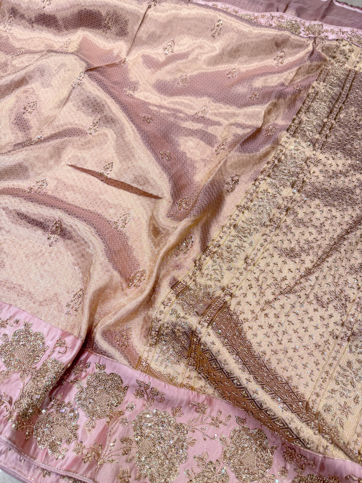 Pink Kanjivaram Floral Zardosi Hand Embroidery Saree