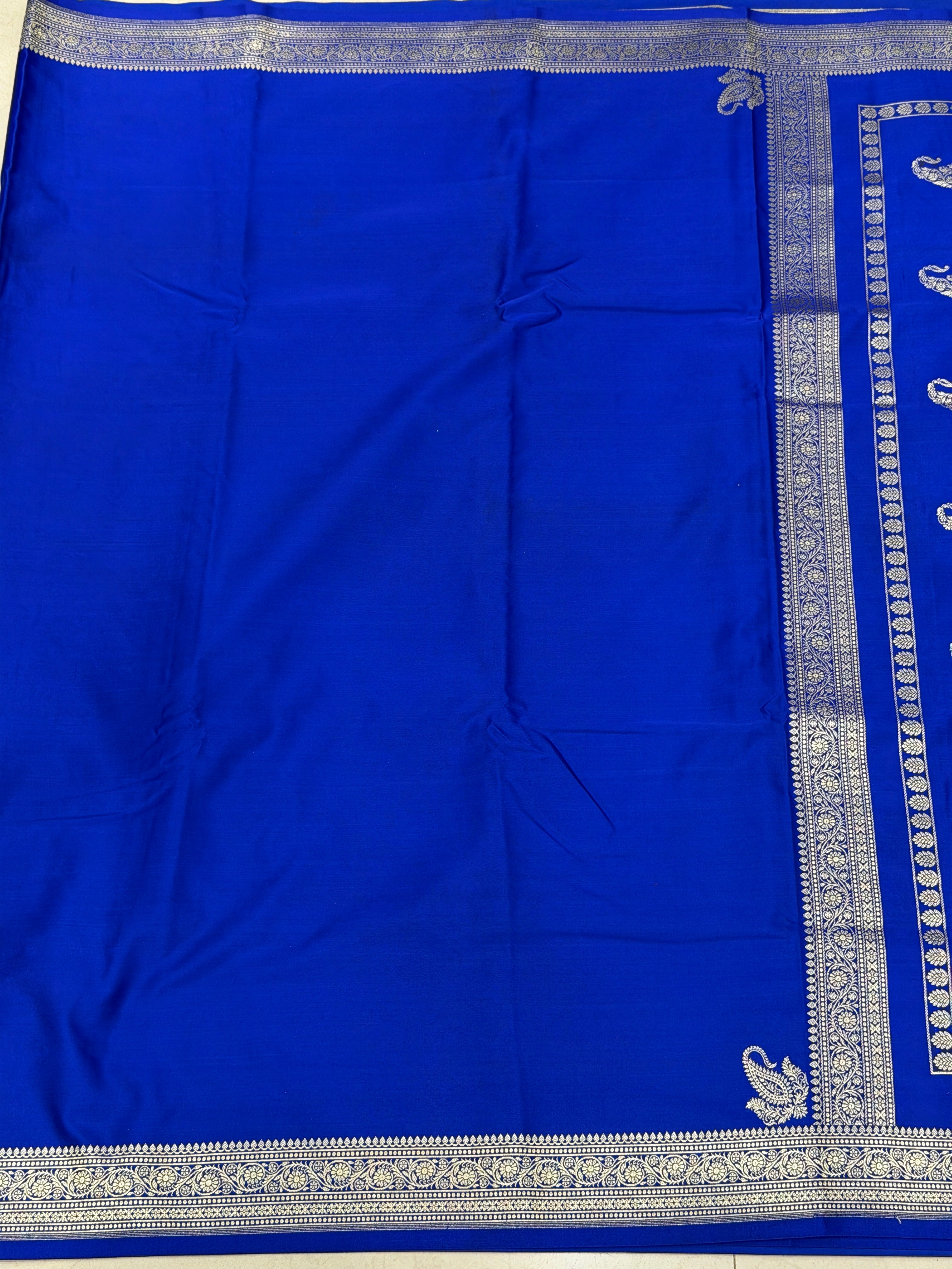 Royal Blue Banarasi Silk Plain Small Border Saree