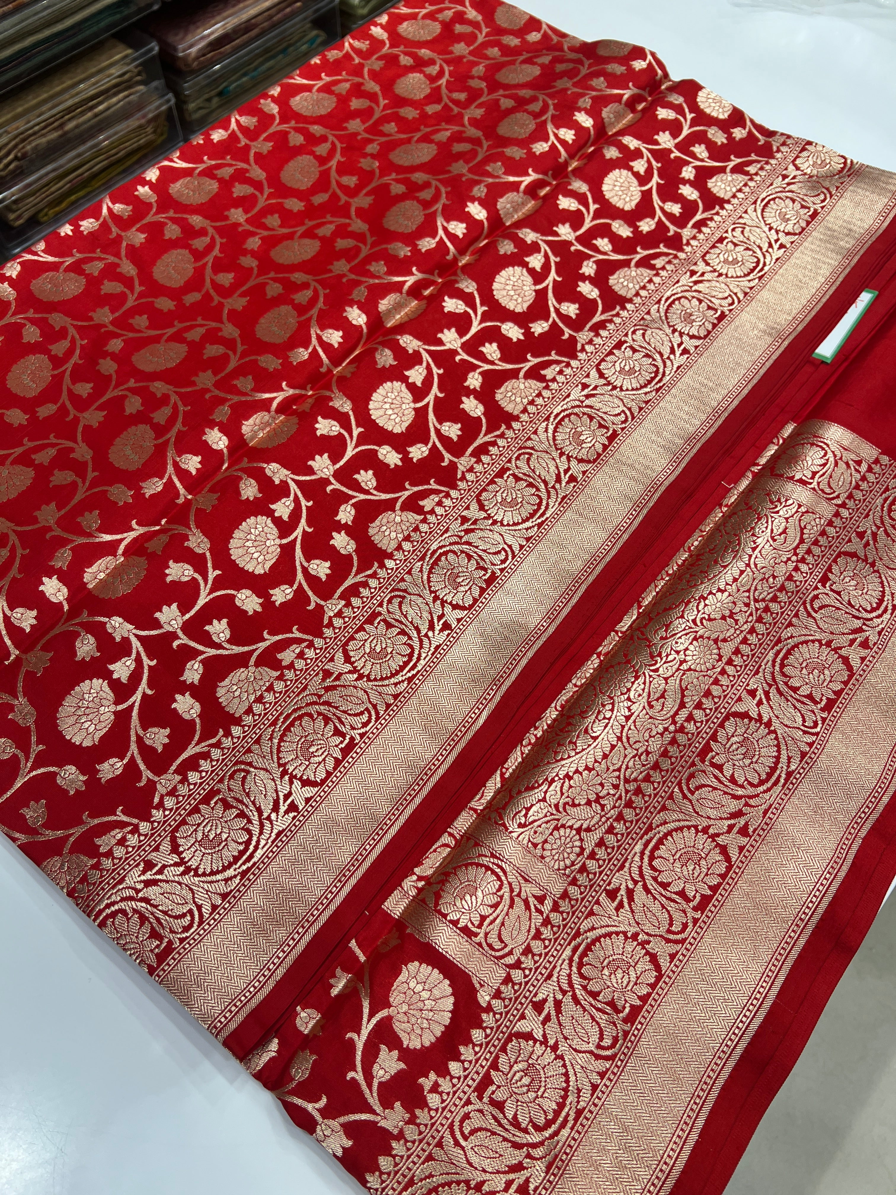 Red Katan Silk Floral Jaal Saree