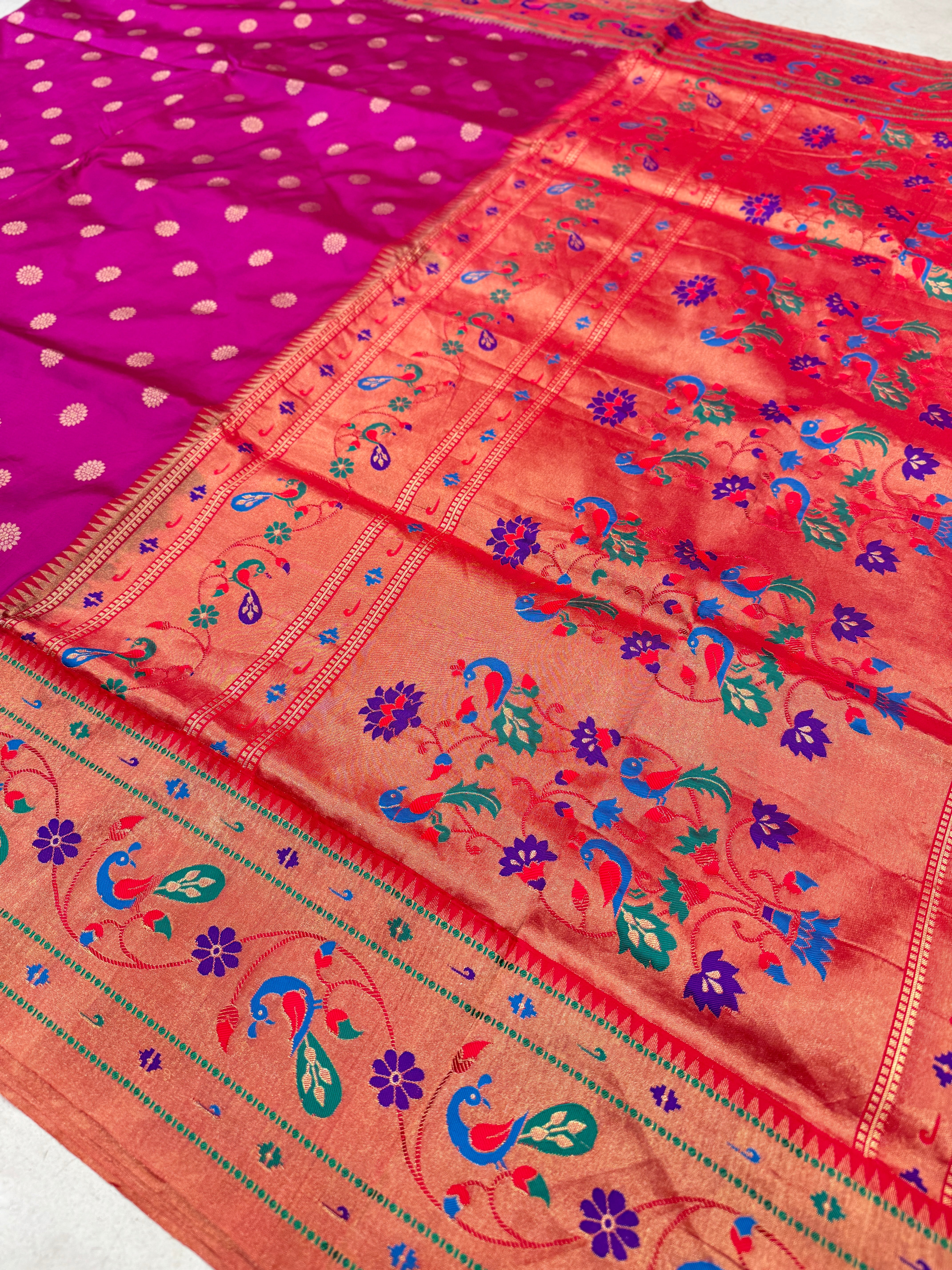 Cross Violet Butti Pure Silk Paithani Saree