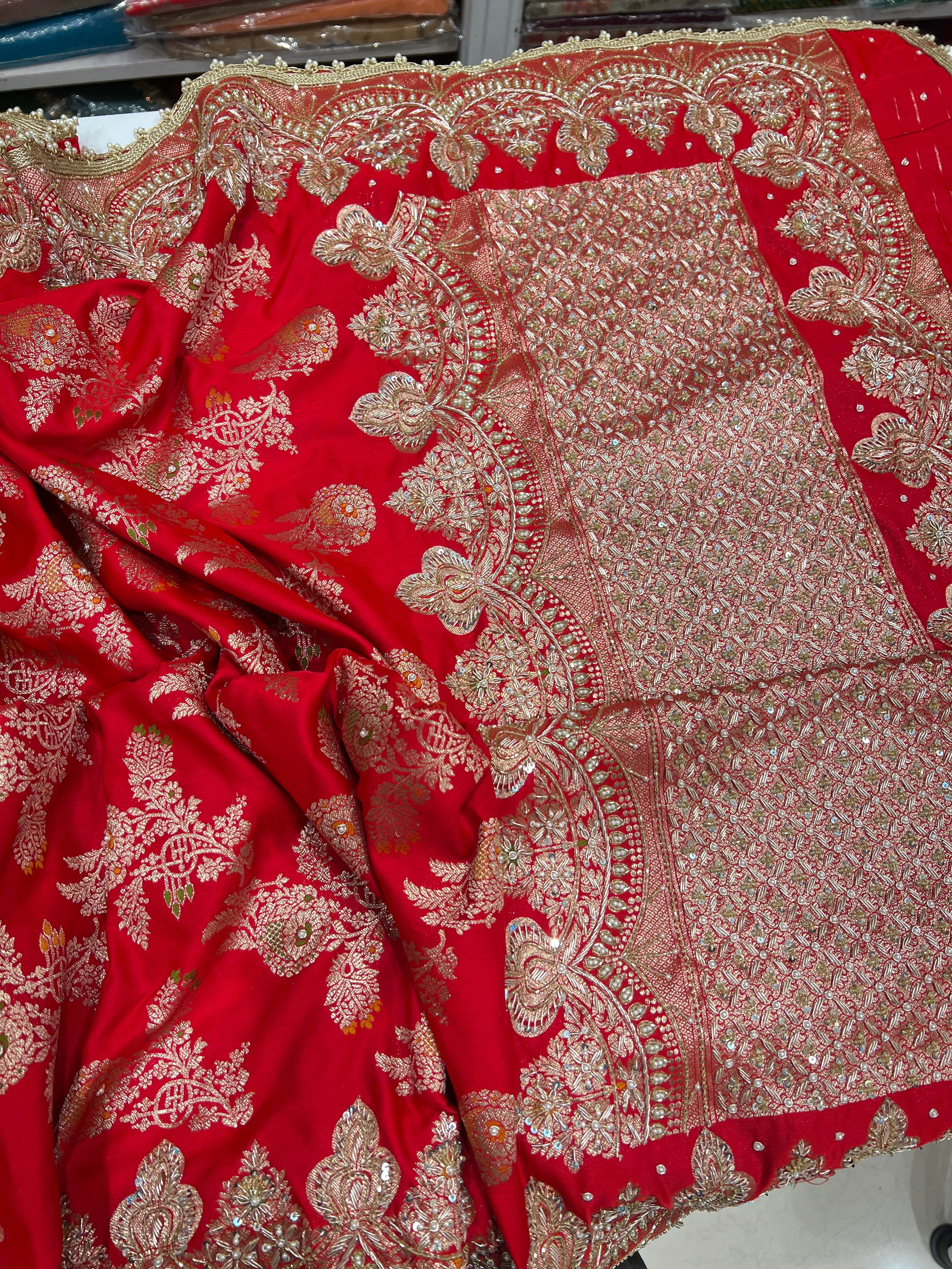 Red Banarasi Meena Hand Embroidery Saree