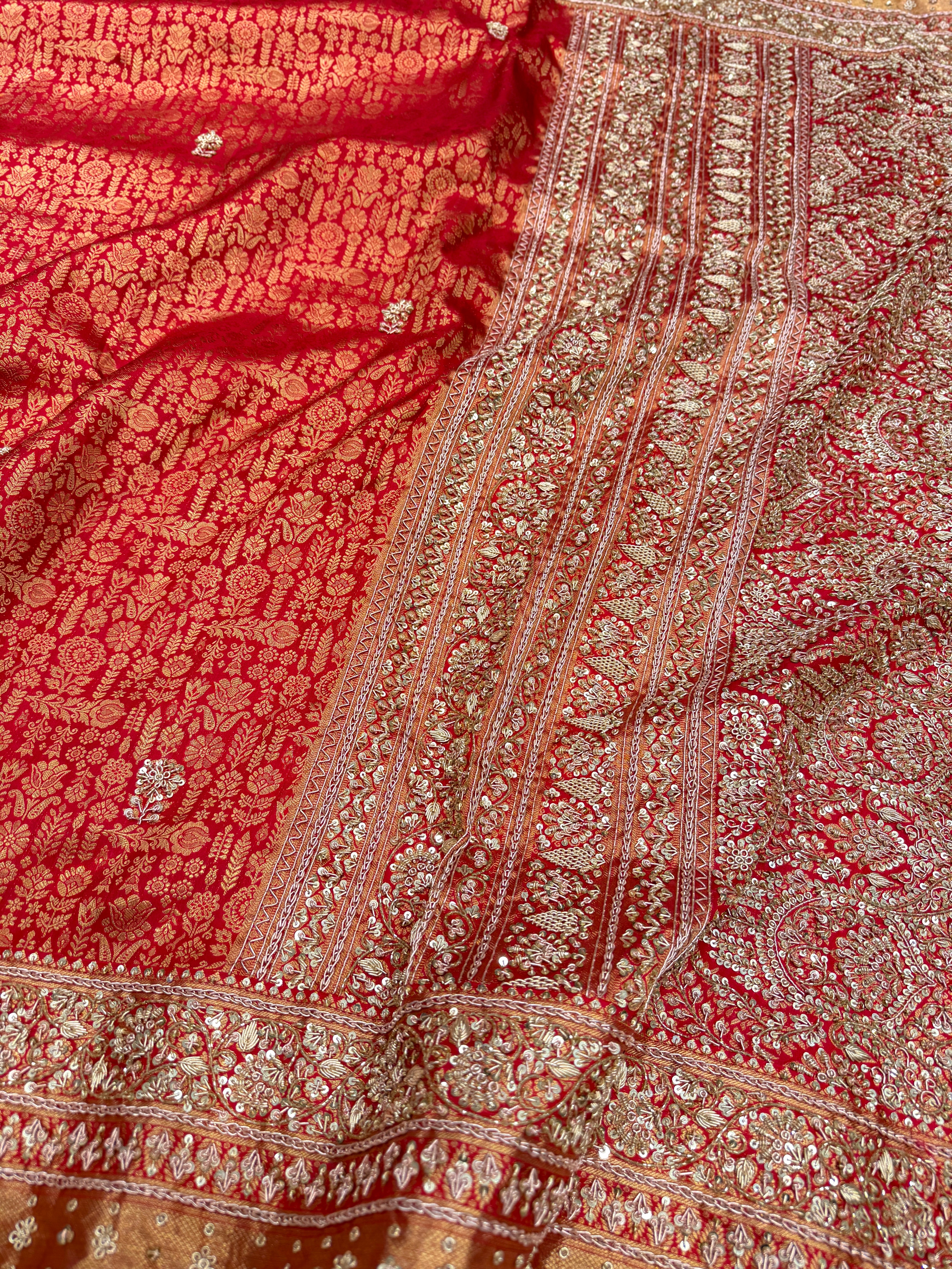 Red Pure Silk Kanjivaram Floral Zardosi Hand Embroidery Saree