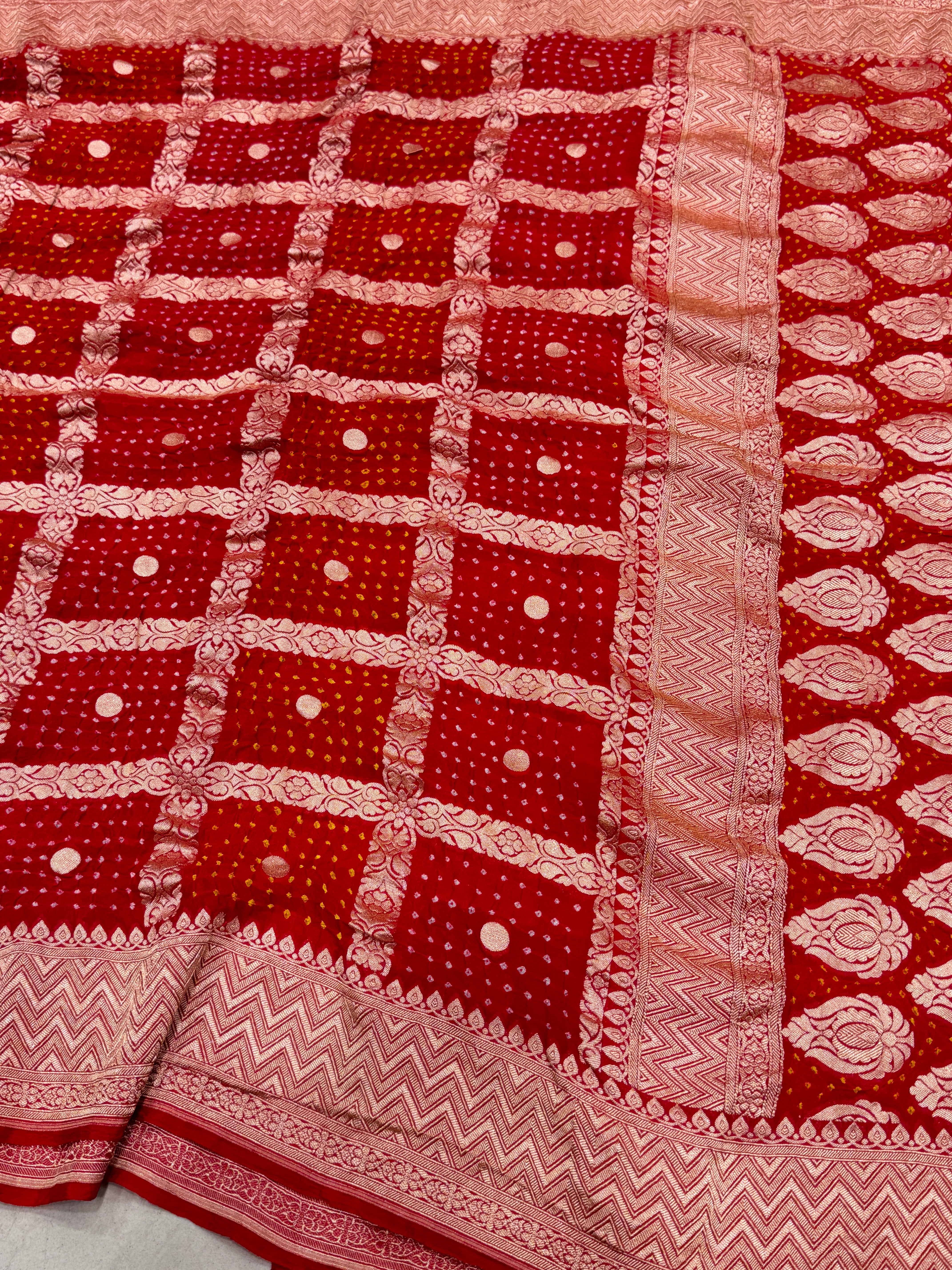 Red Bandhej Bandhini Saree