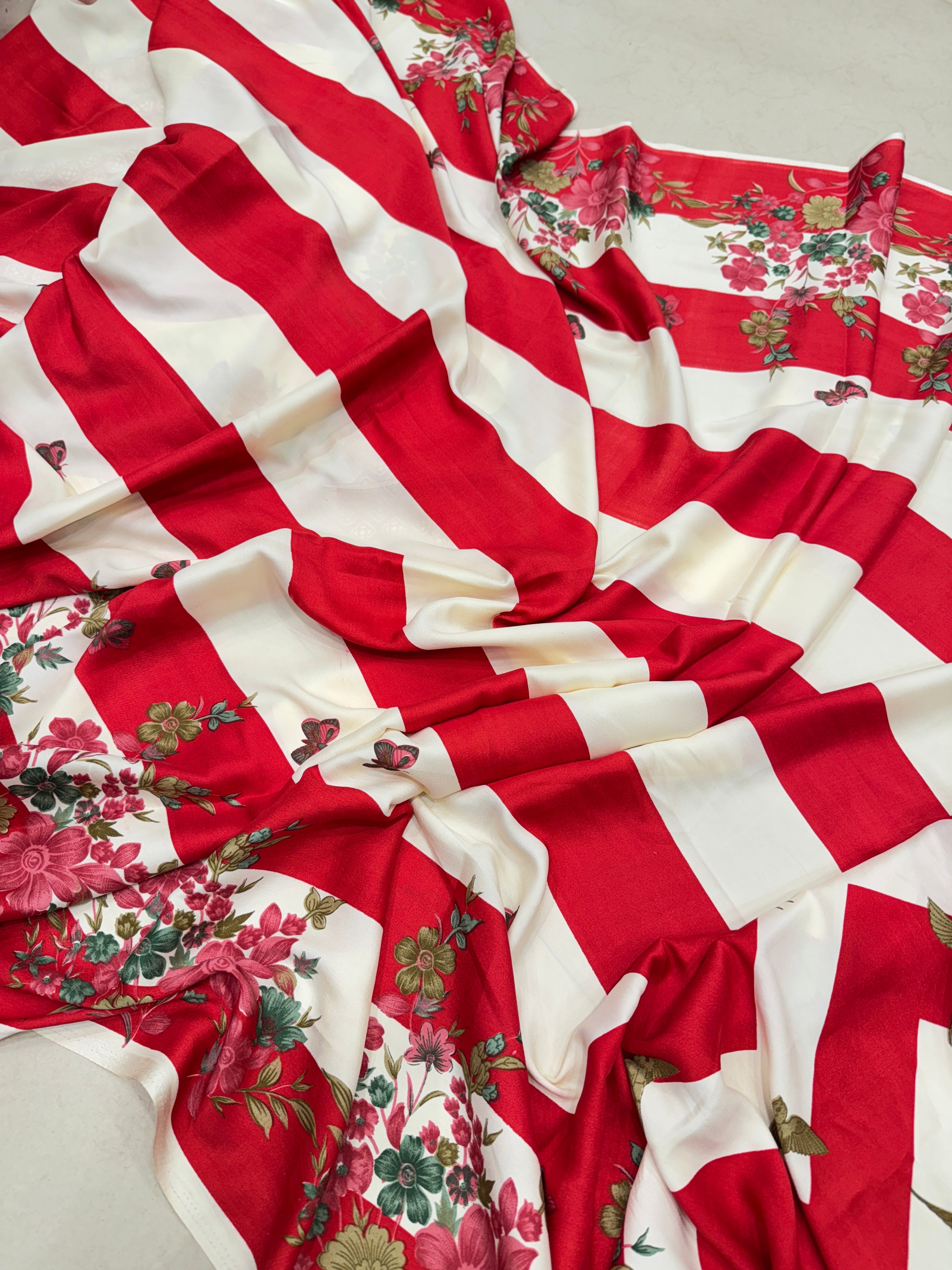 Trisha Krishnan Inspired Red Contemporary Satin Saree