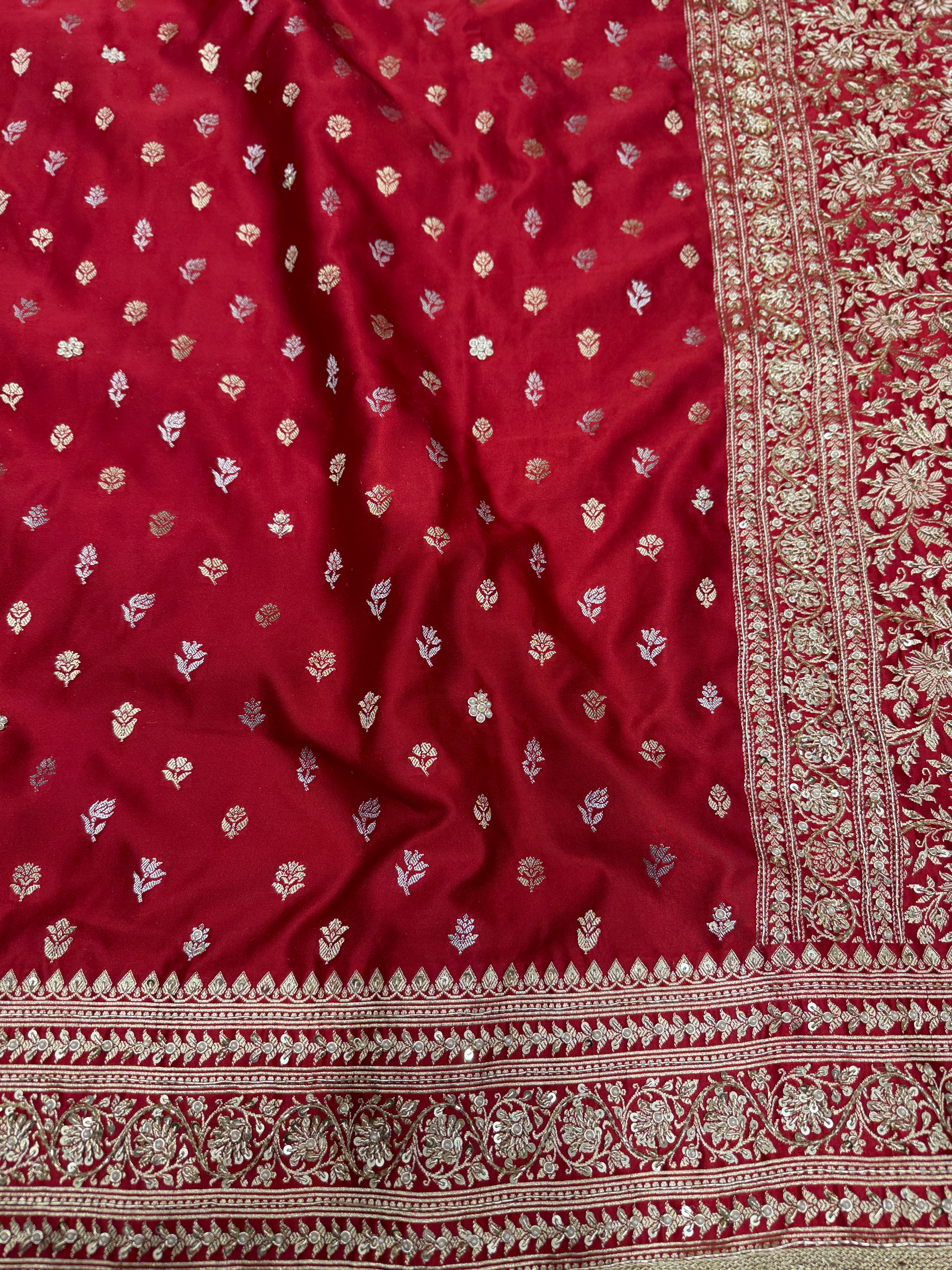 Maroon Banarasi Sona Roopa Buttis Zardosi Hand Embroidery Saree