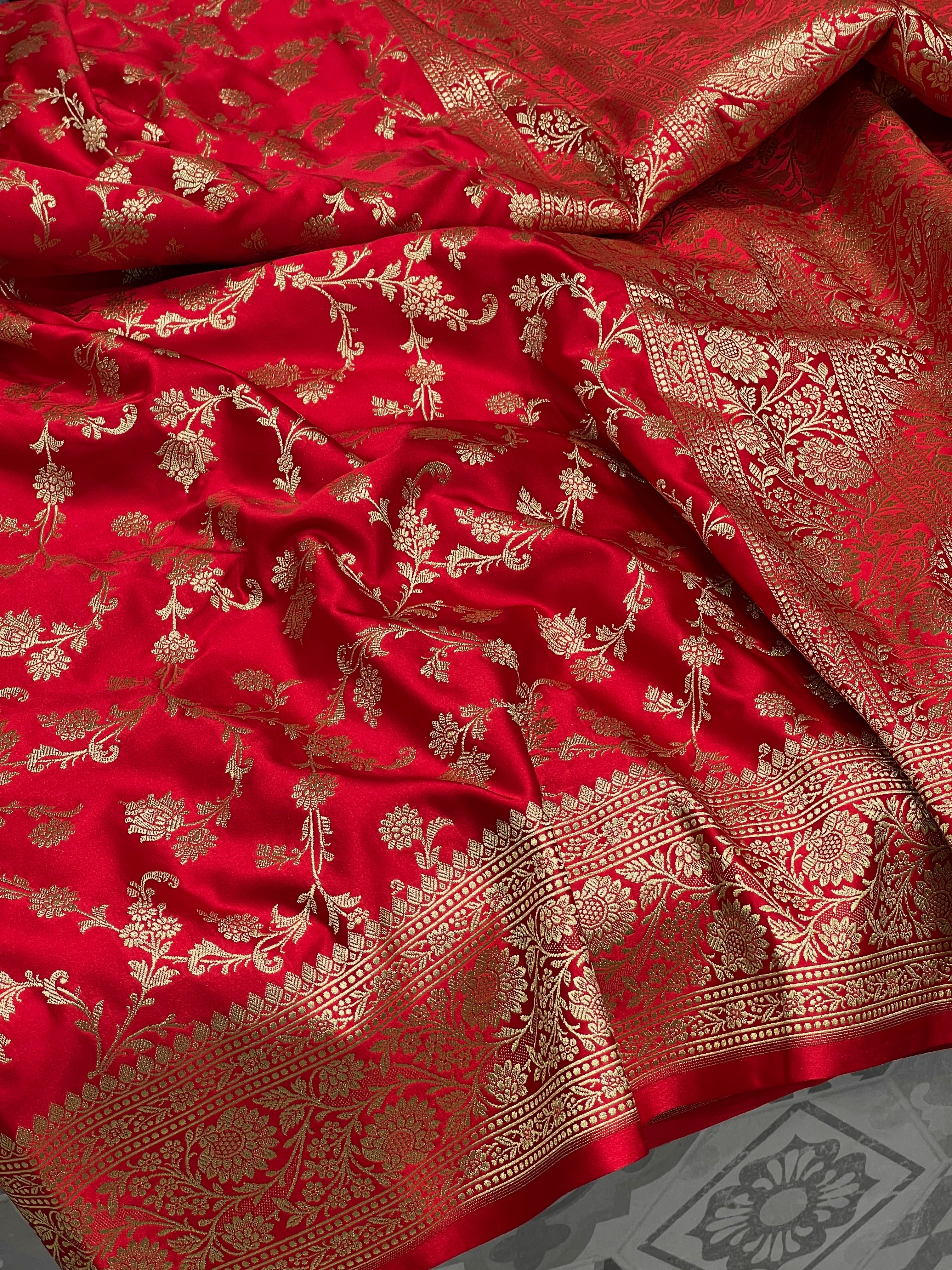 Red Banarasi Upside Down Border Saree