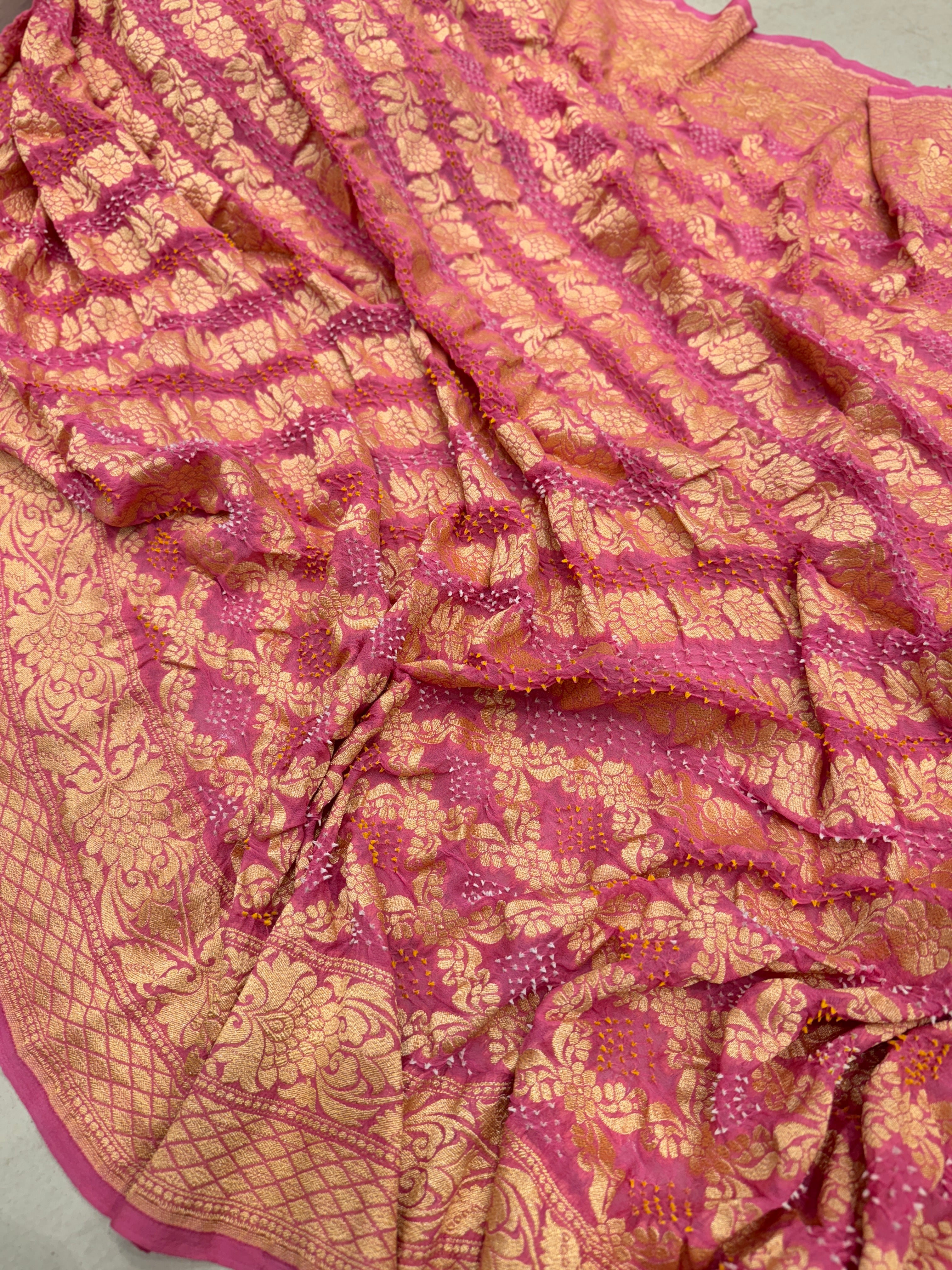 Light Pink Bandhej Bandhini Saree