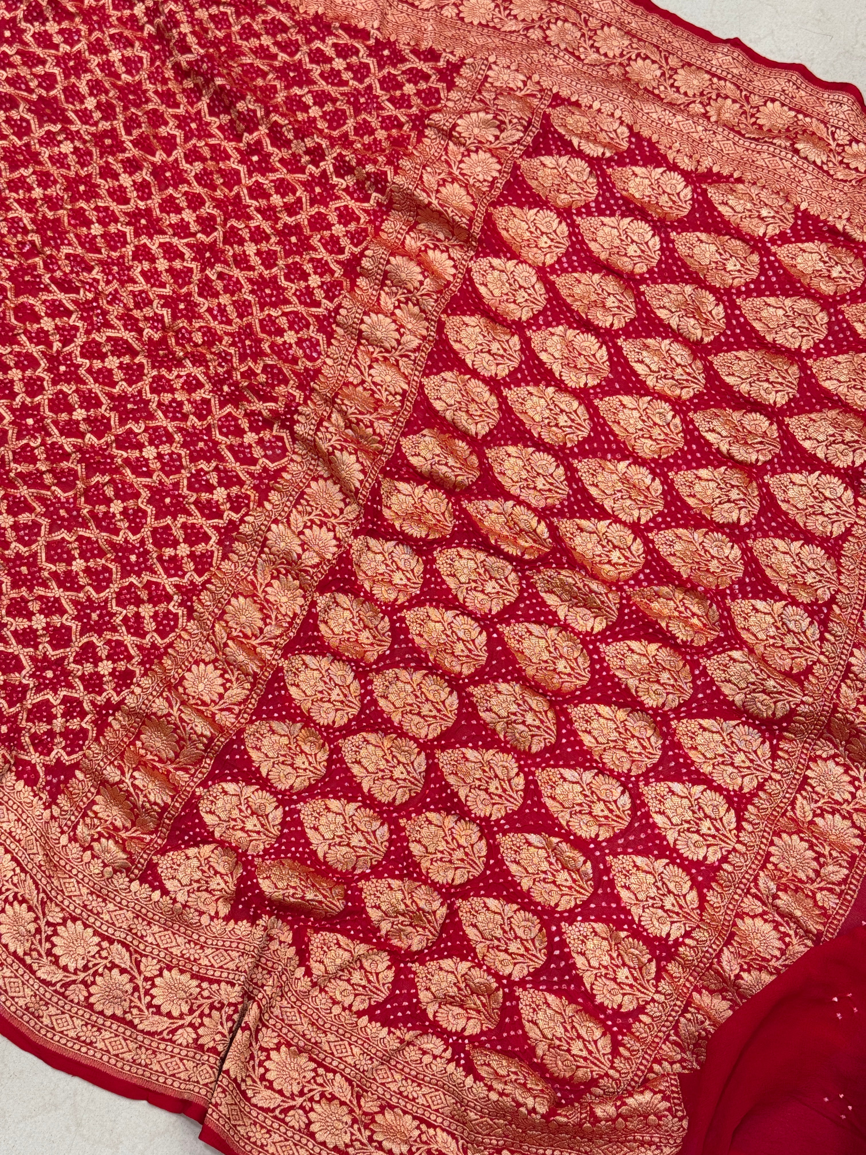 Red Bandhej Bandhini Saree