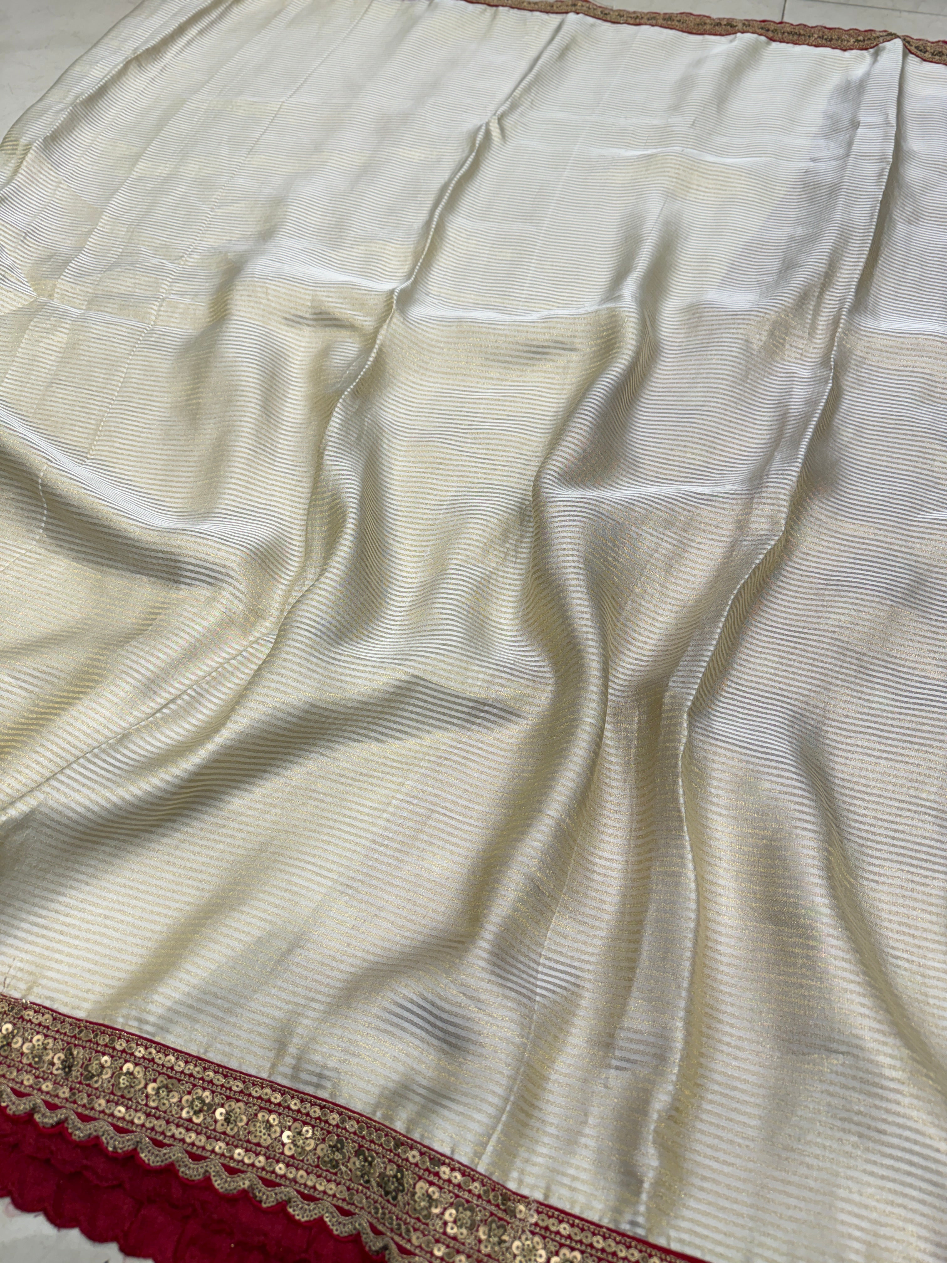 Golden Sabyasachi Inspired Crepe Tissue Contrast Blouse Saree