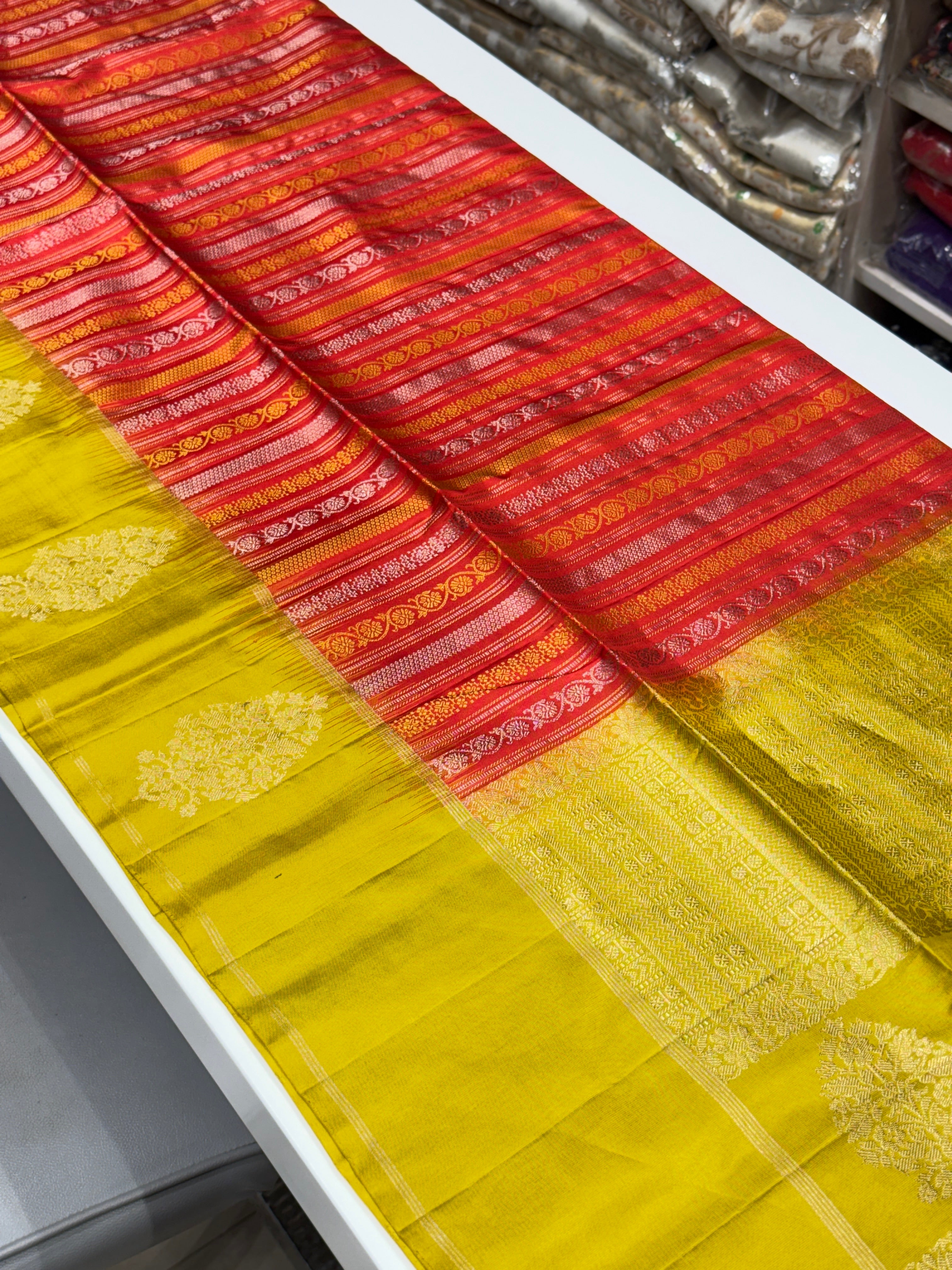 Crimson Mint Green Contemporary Handloom Kanchipuram Pure Silk Saree