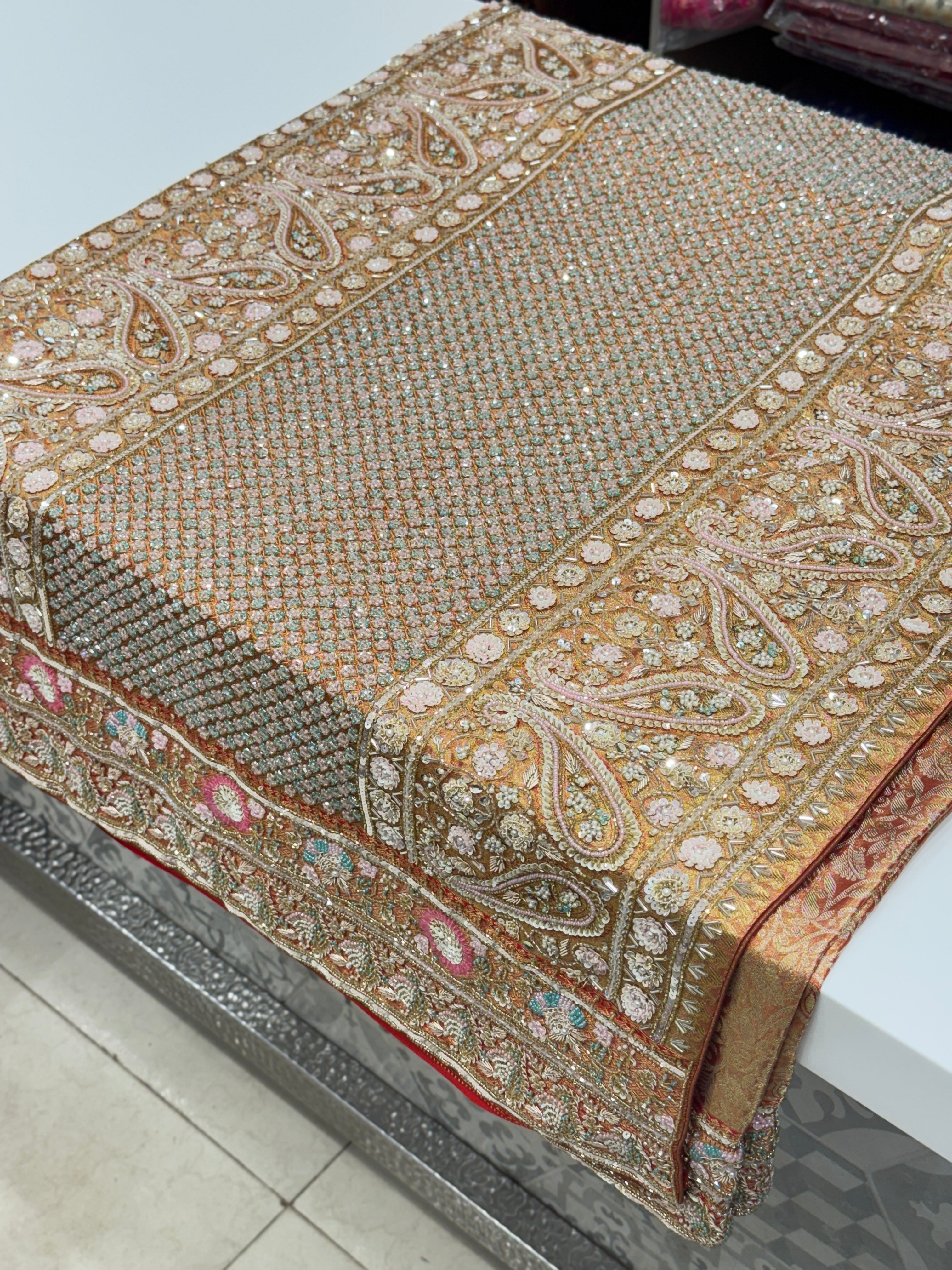Red Tissue Kanjivaram Hand Embroidery Saree