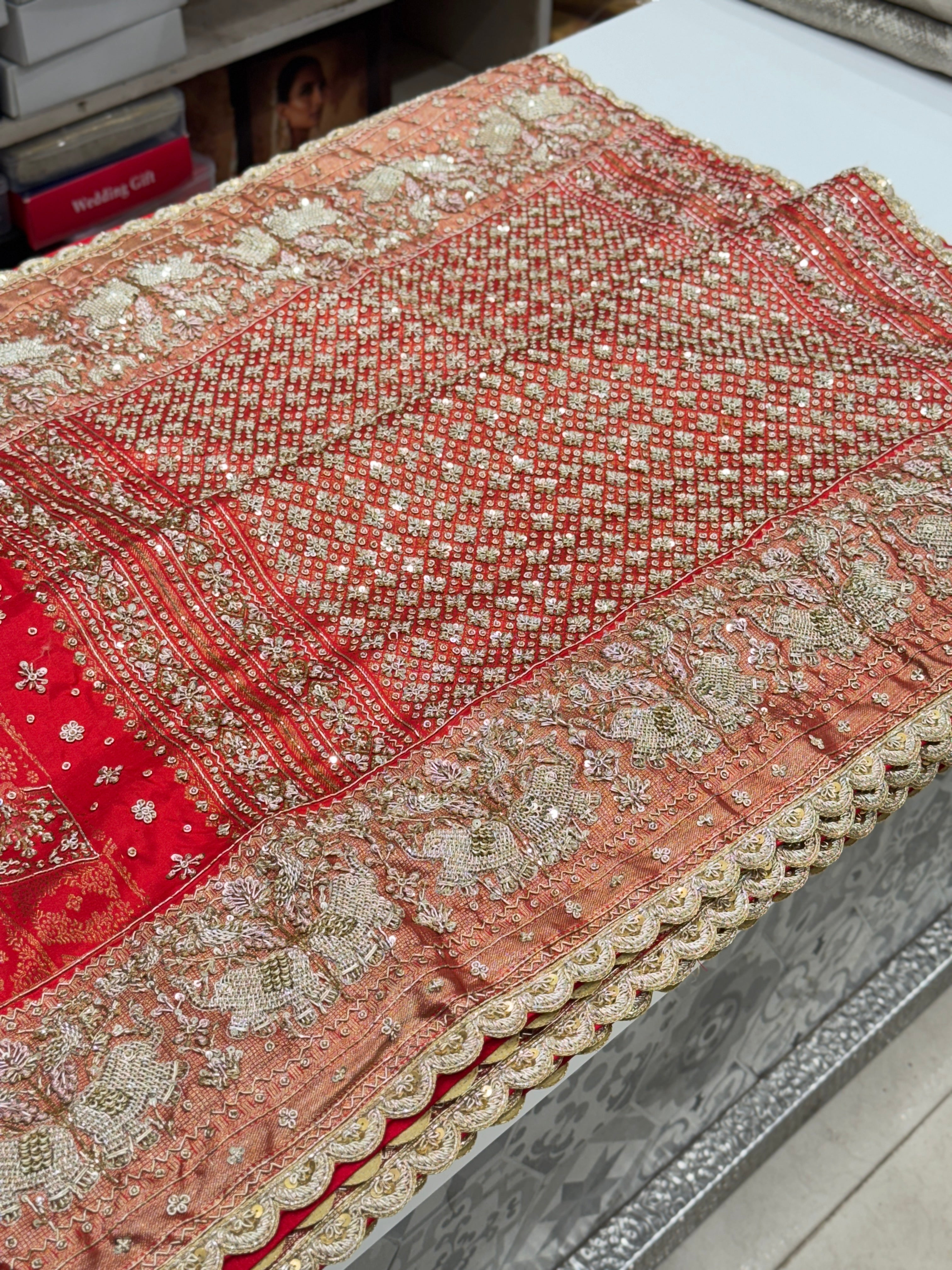 Red Kanjivaram Zardozi Elephant Motif Hand Embroidery Saree