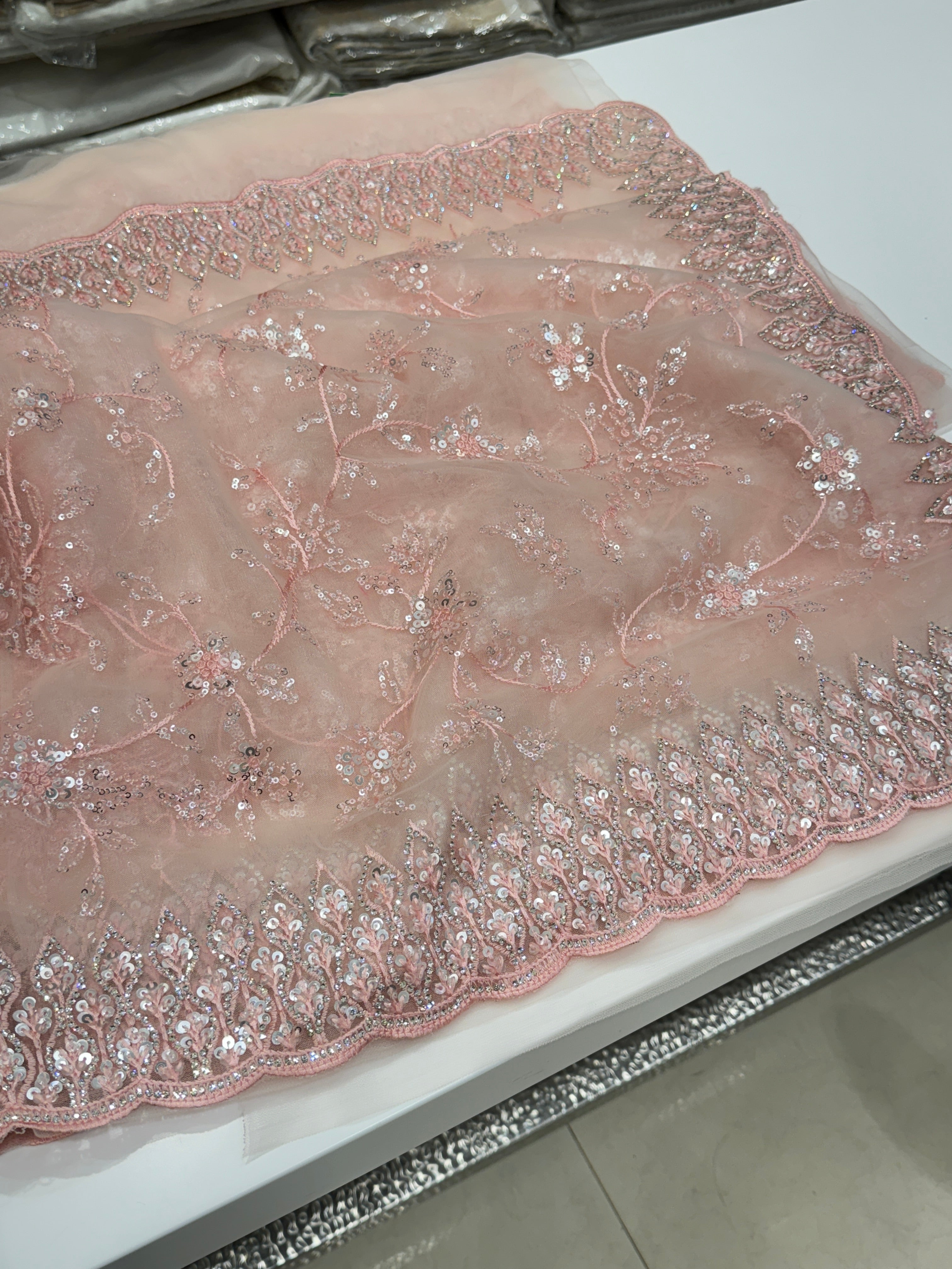 Pink Net Soft Embroidery Saree