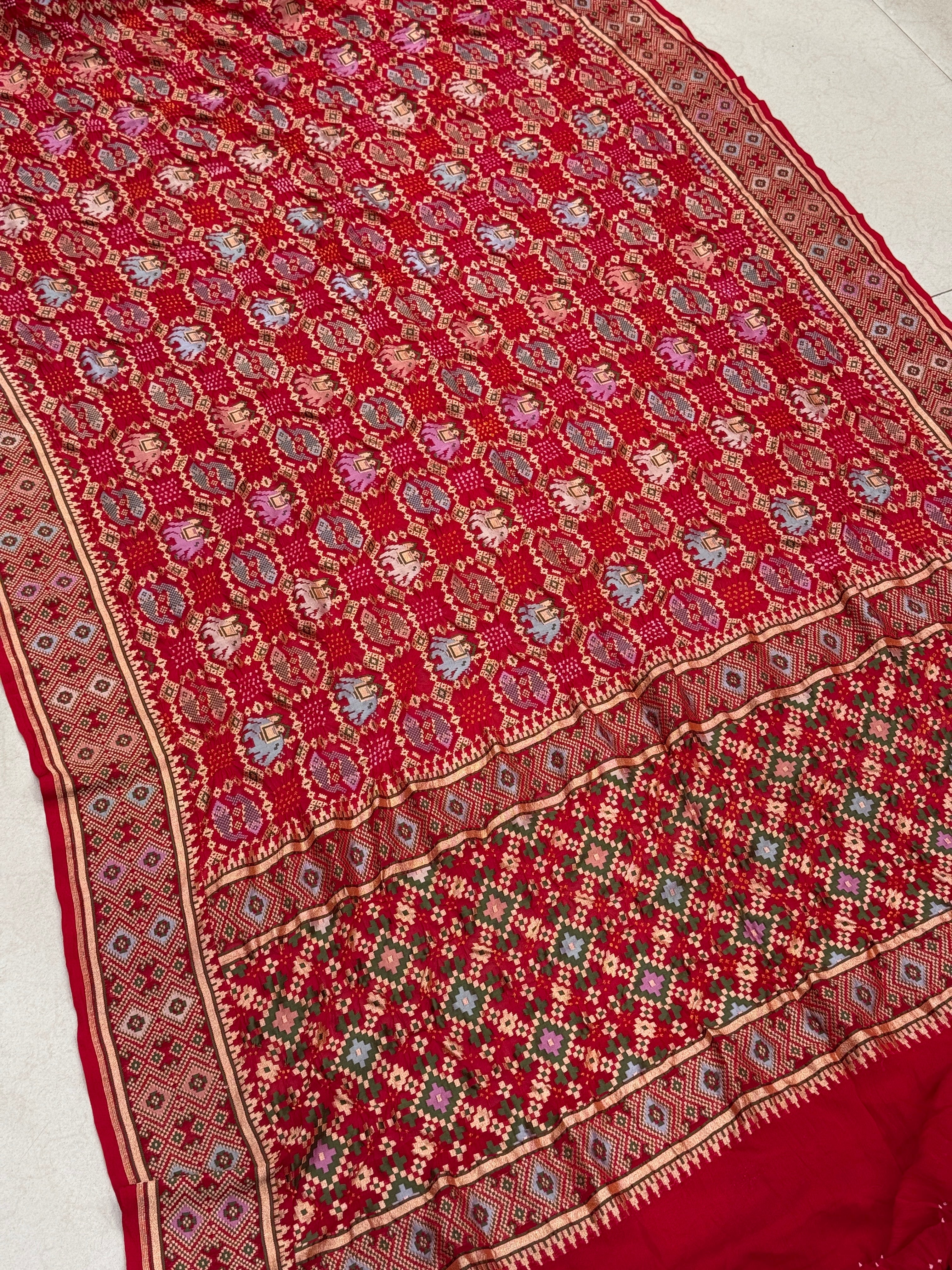Red Meenakari Patola Bandhej Saree