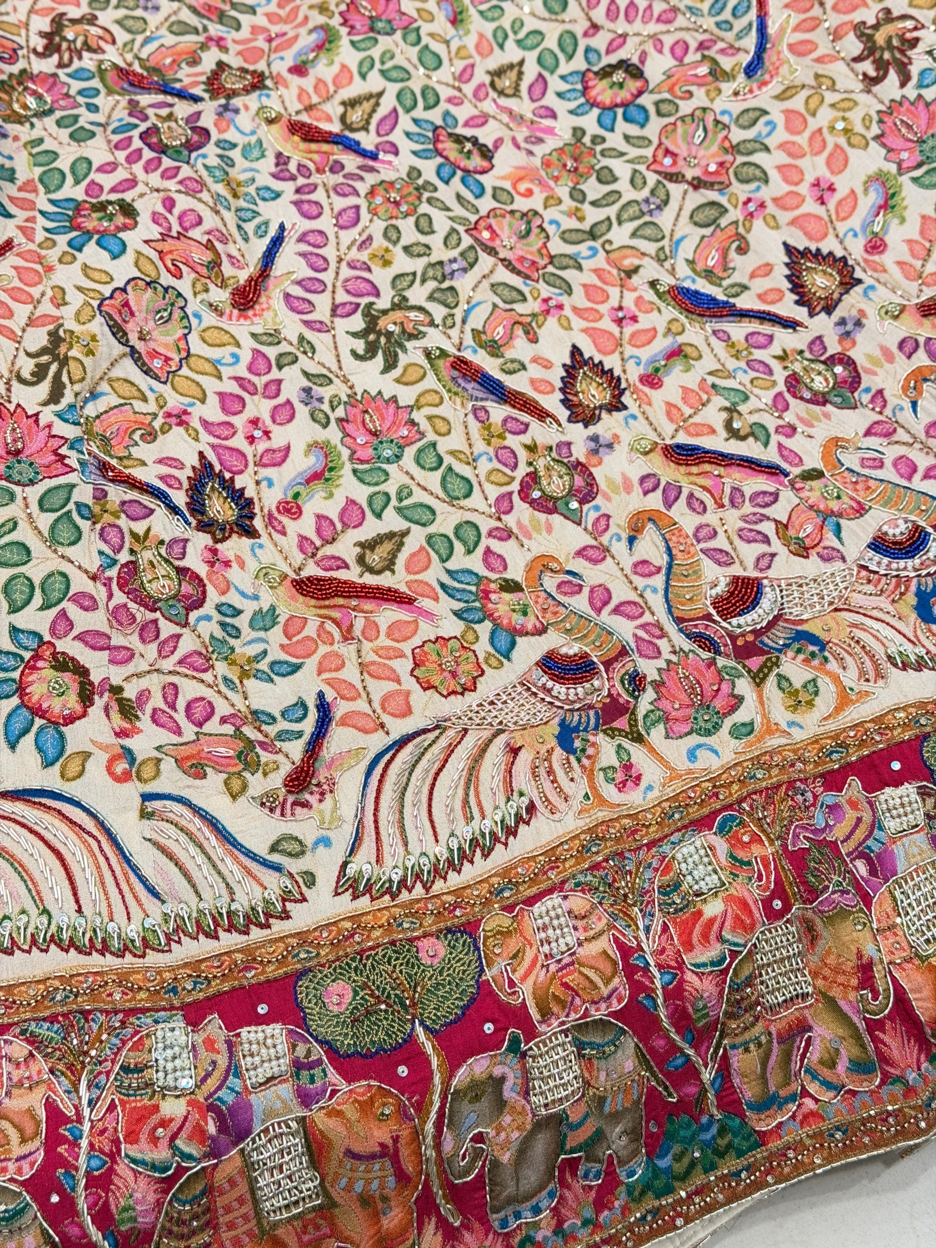 Beige Pashmina Hand Embroidery Skirt and Dupatta Pair