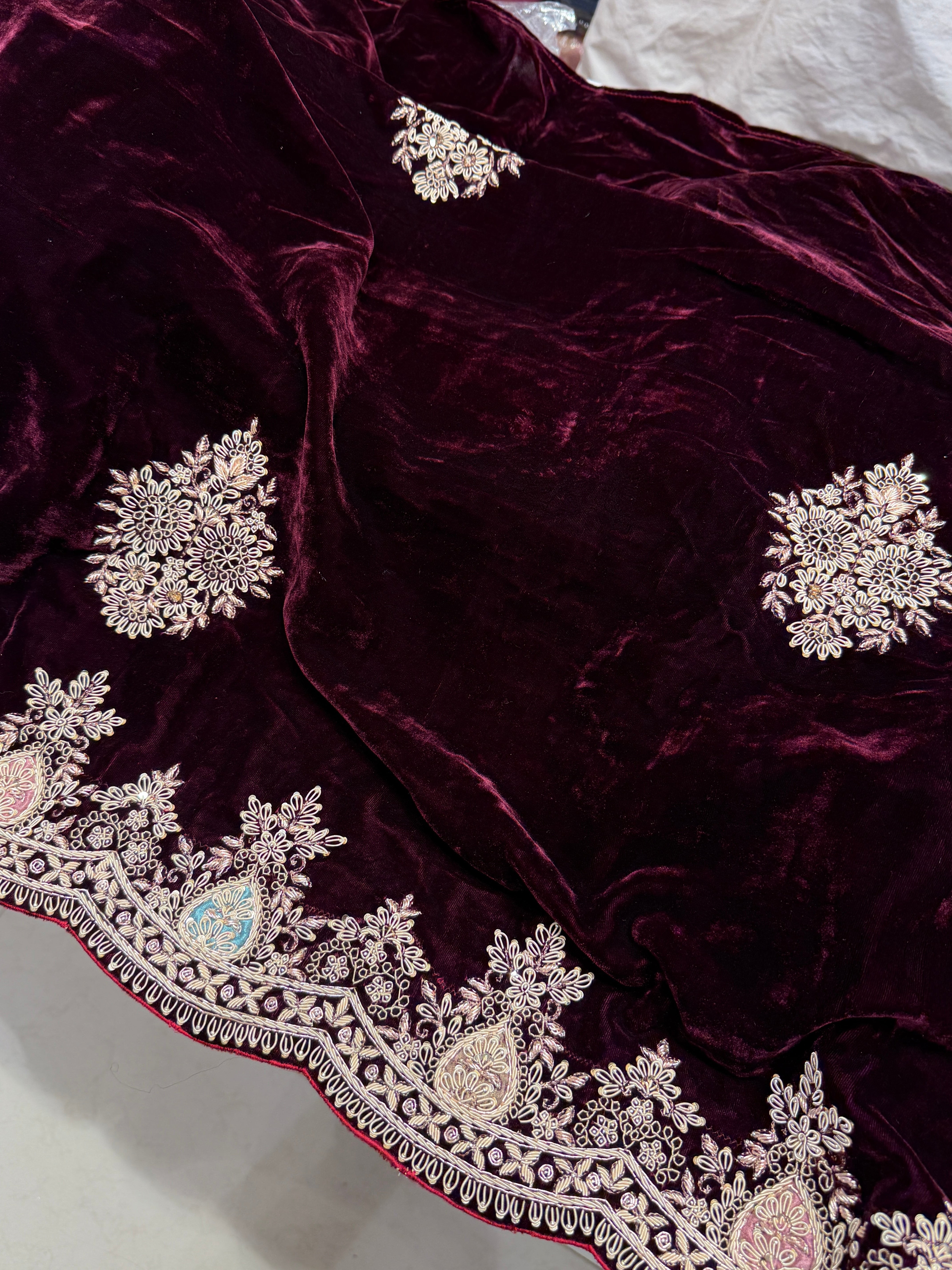 Pure Velvet Zardosi Hand Embroidery Saree